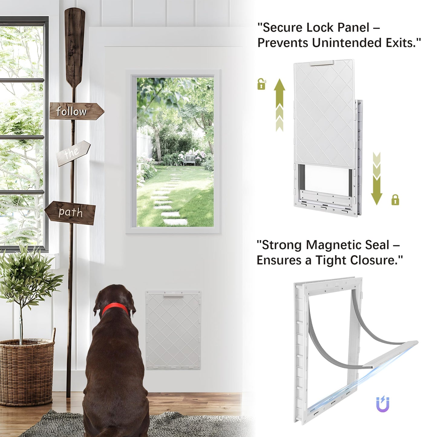 Lakenyon Entry Door, 30" x 80", 1-Panel Frosted Glass, Front Door with Dog Door, Solid Wood & MDF Construction, Waterproof Primer, Easy to Install, DIY-Friendly