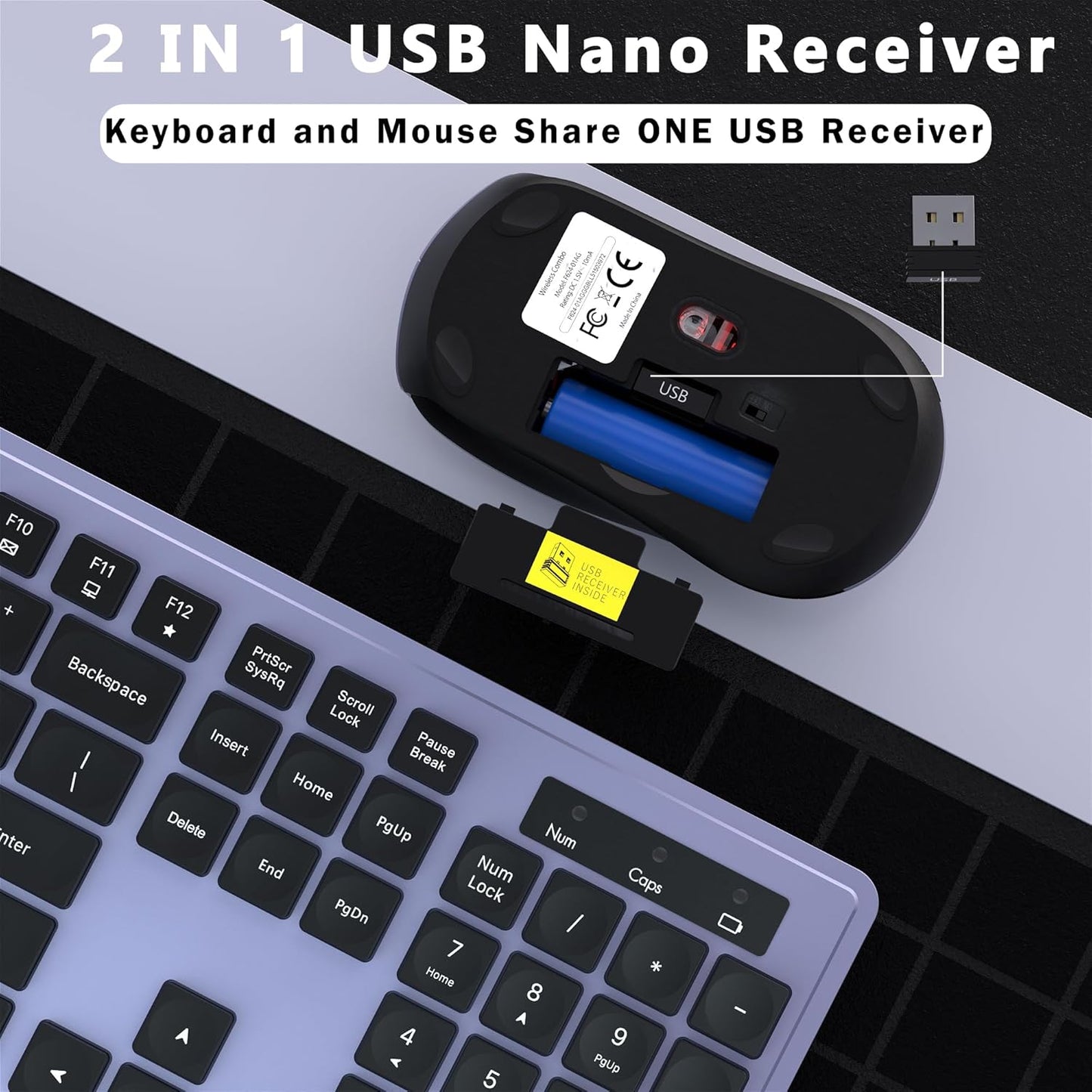 COVEVA 2.4GHz 104 Wireless Keyboard and Mouse Combo, Wireless Keyboard Mouse with USB Receiver, Water-Dropping Keycaps