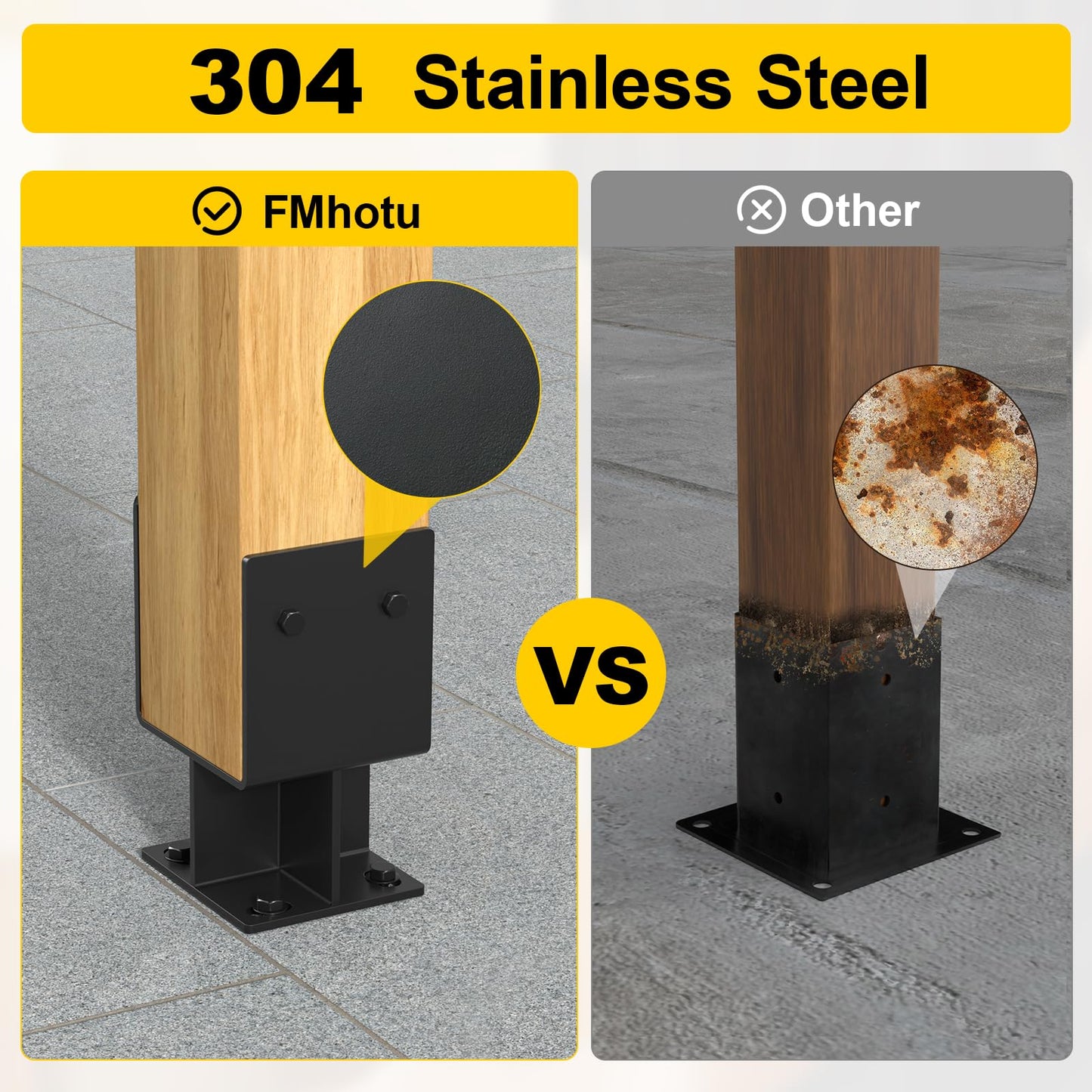4"x 4" Concrete Post Base, 2Pcs Stainless Steel Adjustable Post Anchor Bracket (Internal 3.5 x 3.5), U-Shape Wood Post Base Holder for Pavilion Deck Porch Handrail Railing Support