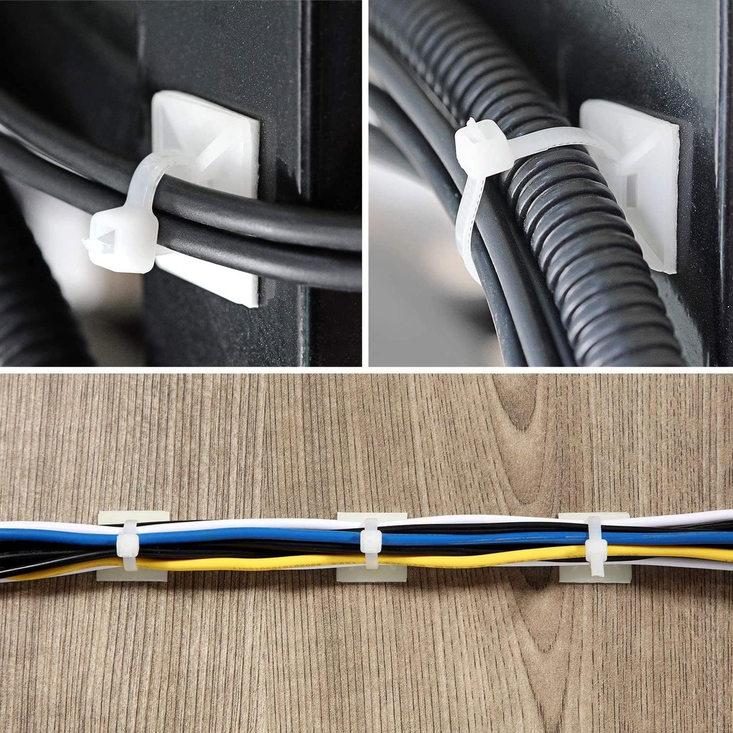 CZXNBI 50 Set 6" Strong Back-Glue Self Adhesive Cable Zip Tie Mounts Kit - Cable Management Clips with Zip Ties, Wire