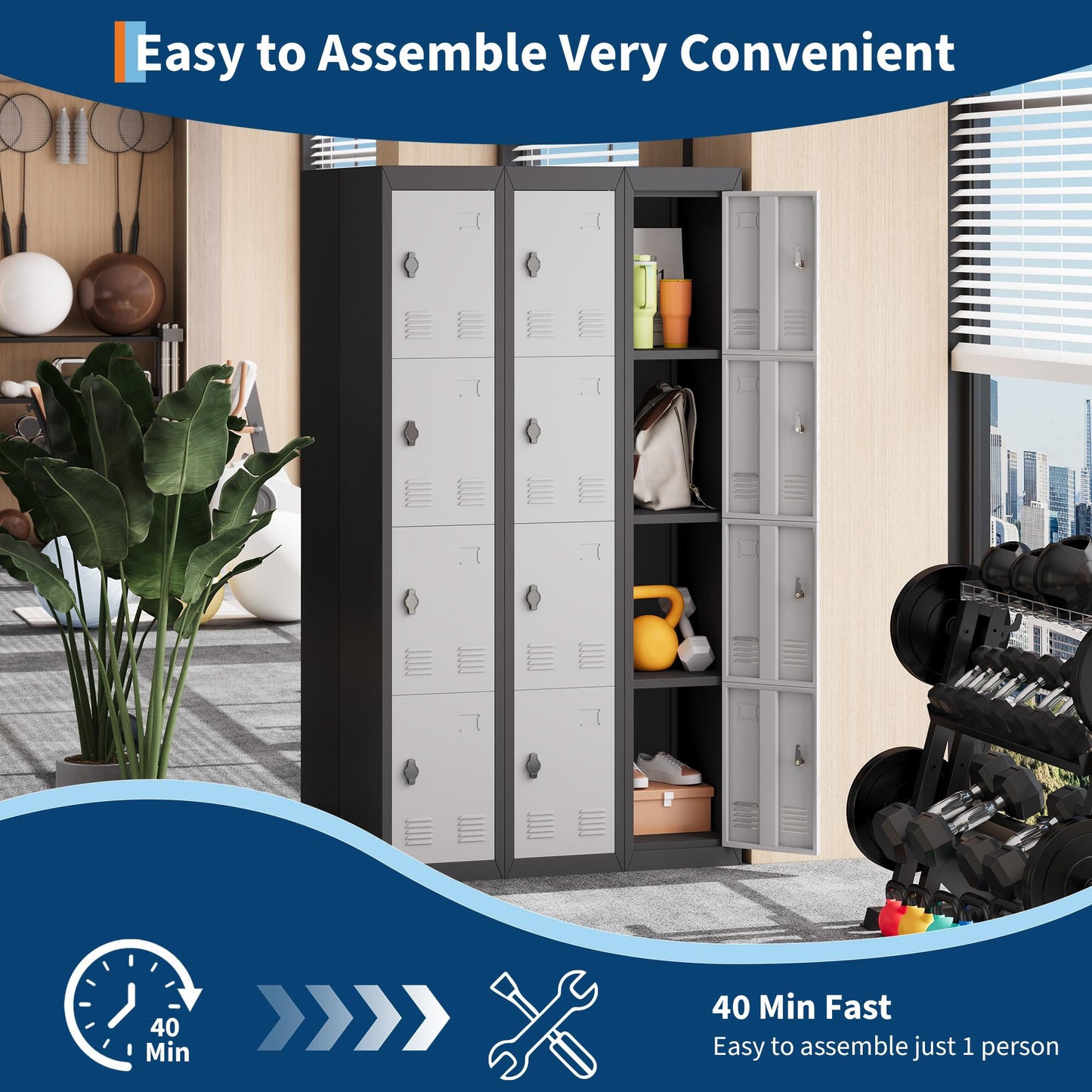 4 Doors Tall Single Metal Locker, Metal Lockers for Employees with Keys, 72" Black Employee Storage Cabinet with Doors, Steel Storage Cabinets Lockable for School, Gym, Home, Office, Mudroom, Black