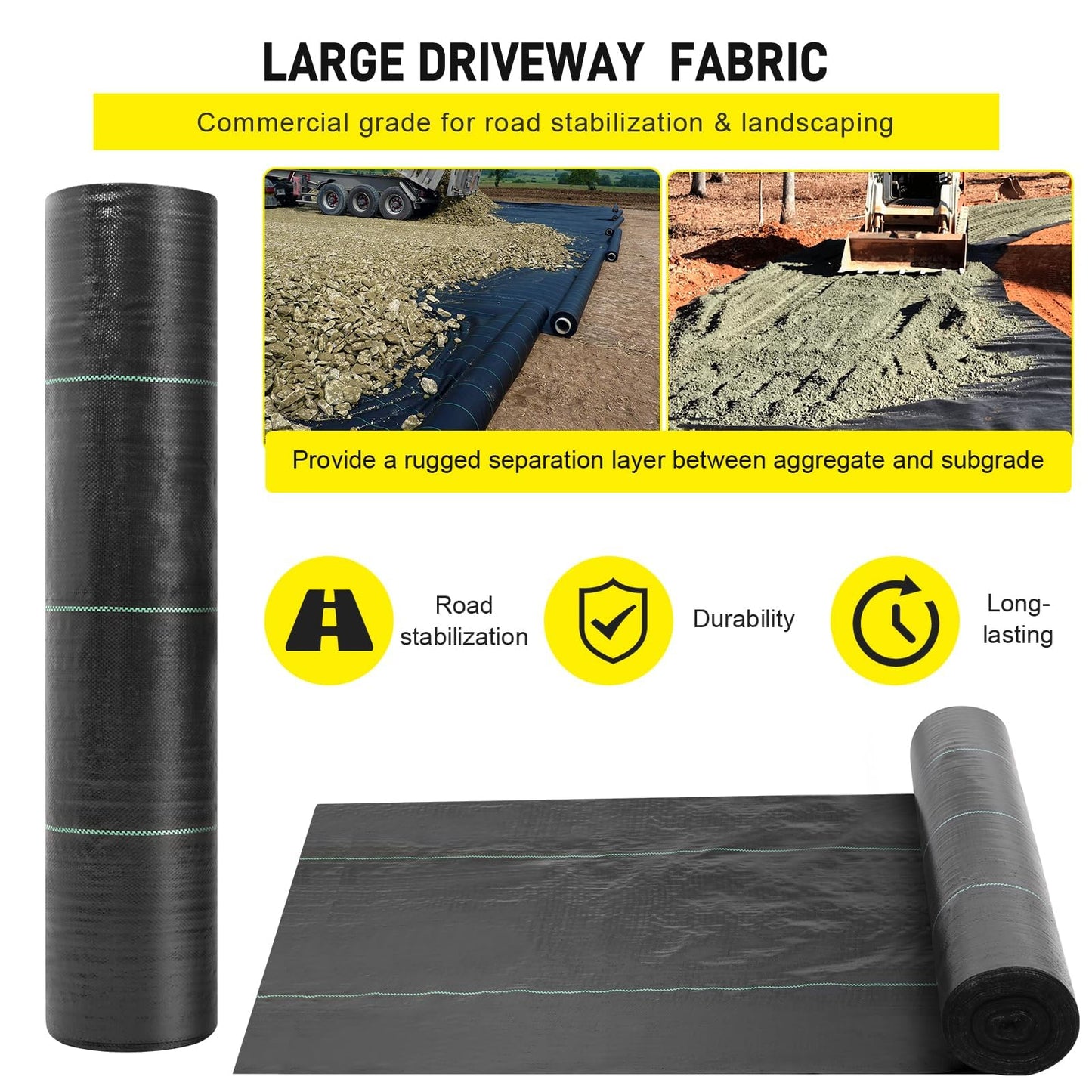 Doniks 13x150ft Driveway Fabric,3.5OZ Commercial Heavy Duty Weed Barrier, Garden Landscape Fabric, for Erosion Control,Weed Barrier,Construction Projects
