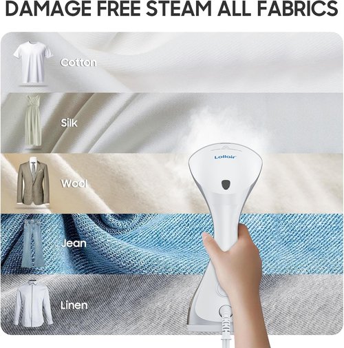 Lollair Handheld Clothes Steamer - 1200W 20S Heat-Up, 250ml Capacity, 13-Vent Design for All Fabrics