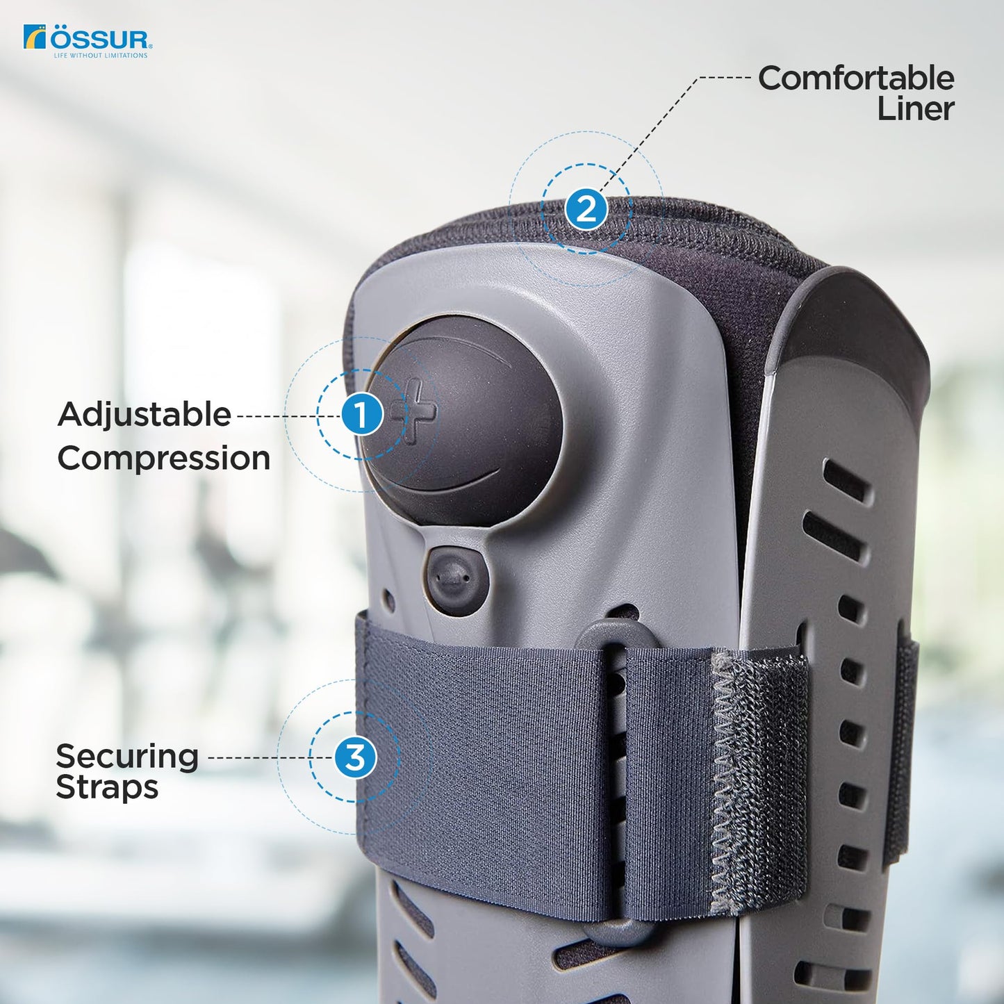 Ossur Rebound Air Walker Boot with Compression Adjustable Comfortable Straps & Air Pump Rocker Bottom | For Ankle Sprains, Stable Fractures, Tendon Sprains, & Post-Operative Rehab | (High Top, S)