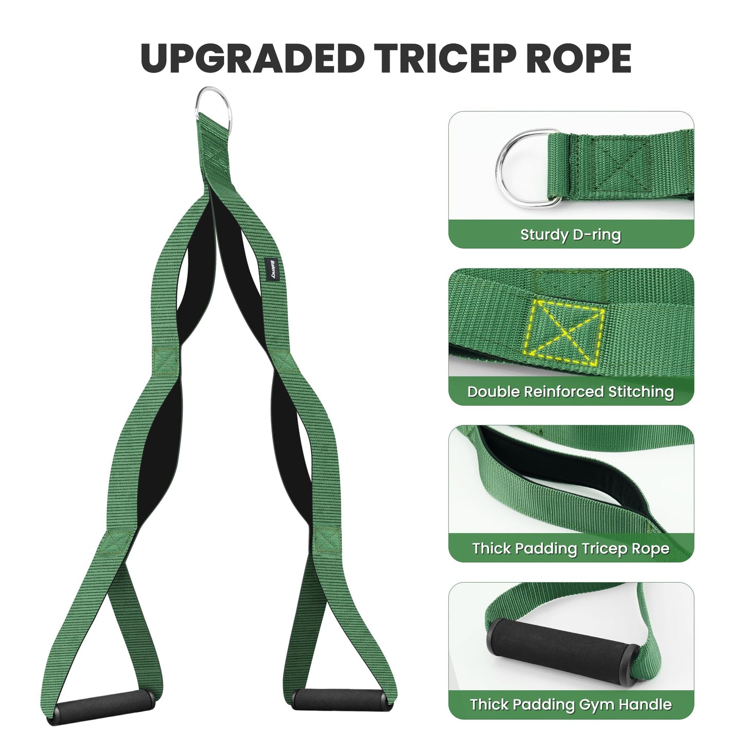 Tricep Rope Cable Attachment Handles, Tricep Pull Down Attachment for Cable Machine, 3 Lengths Tricep Rope for Face Pull, Push Down, Tricep Extension, Cable Rope Attachment for Gym Home Workout