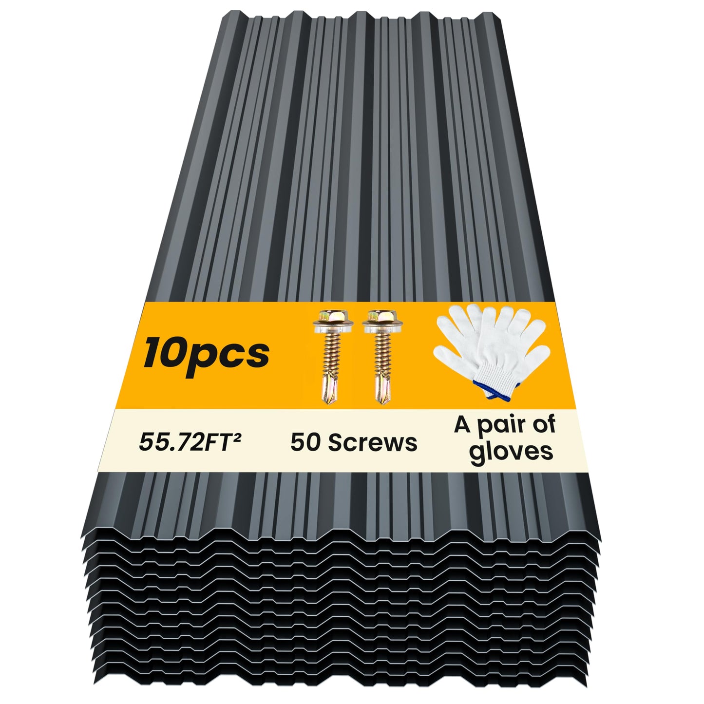 BOBIBAN 10 pcs Metal Roofing Panels - Corrugated Galvanized Roof Panels L45.28x W17.72 Inch, Waterproof Tin Roof Sheets for Garages,Sheds, Stables and Mobile Homes, Includes Screws(Grey,L45.28''-10)