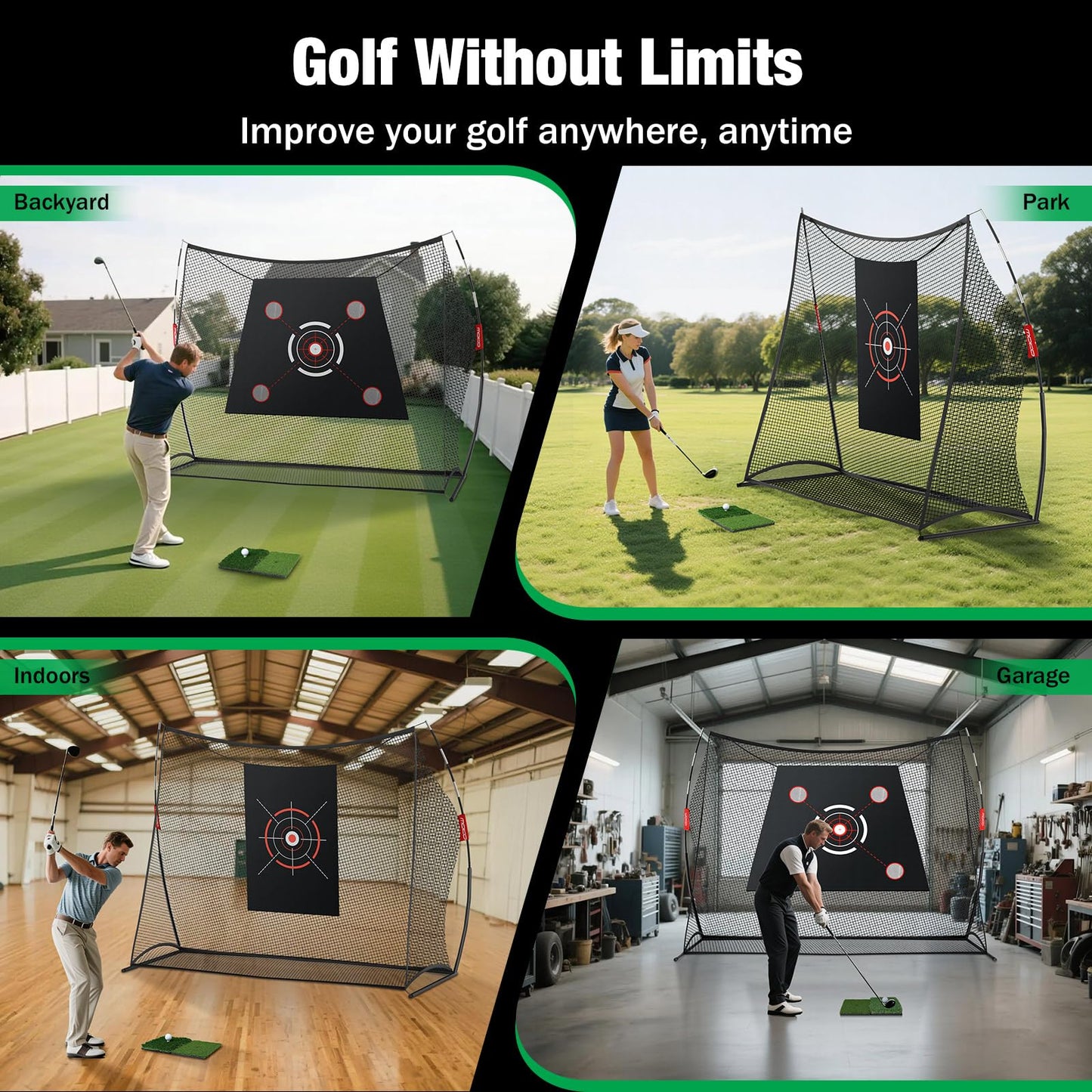 MoKo Golf Net, 10 x 7ft Golf Practice Net with 2 Targets, Portable Hitting Nets for Backyard Garage Indoor, Improve Swing Putting Pitching, Gift for Men & Golfer