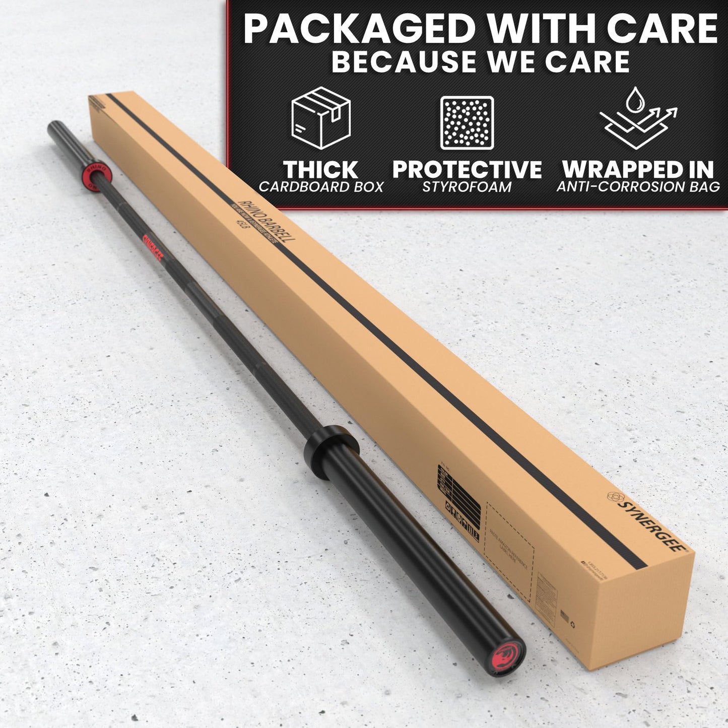 Synergee 45lb Rhino Power Bar Cerakote Finish Barbell. Rated 1500lbs for Powerlifting - Deadlift - Squat - Bench Bar