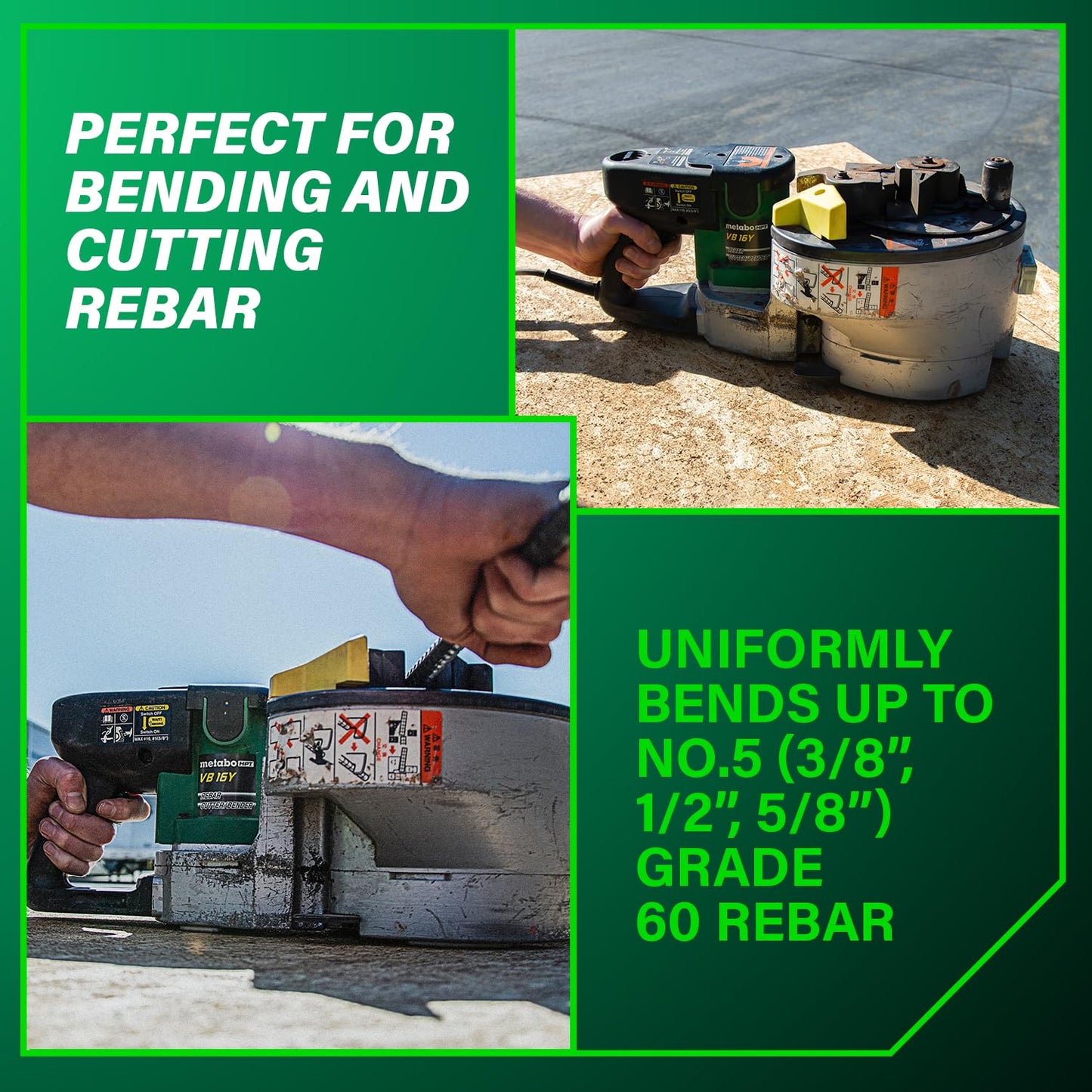 Metabo HPT Portable Rebar Bender and Cutter, 8-Amp Motor, Grade 60 rebar, Maximum 180° Angle, Variable Speed Trigger, Lightweight Design, Precision Bends and Cuts, VB16Y