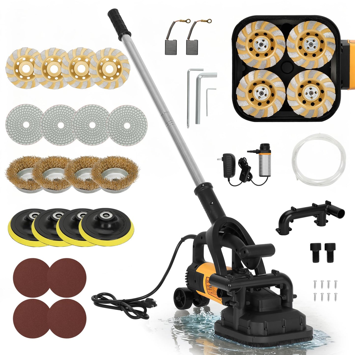 4-Head Concrete Floor Grinder Set, 3800W Concrete Grinder with 6-Speed Control, 6000 RPM Ergonomic Handle & Dust Collection Cover - Ideal for Surface Preparation, Cement, Marble Floors & Surfaces