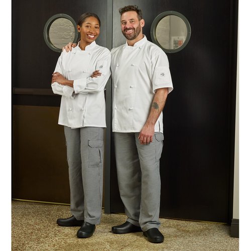 Mercer Culinary M61040WHM Genesis Women's Chef Jacket with Cloth Knot Buttons, Medium, White