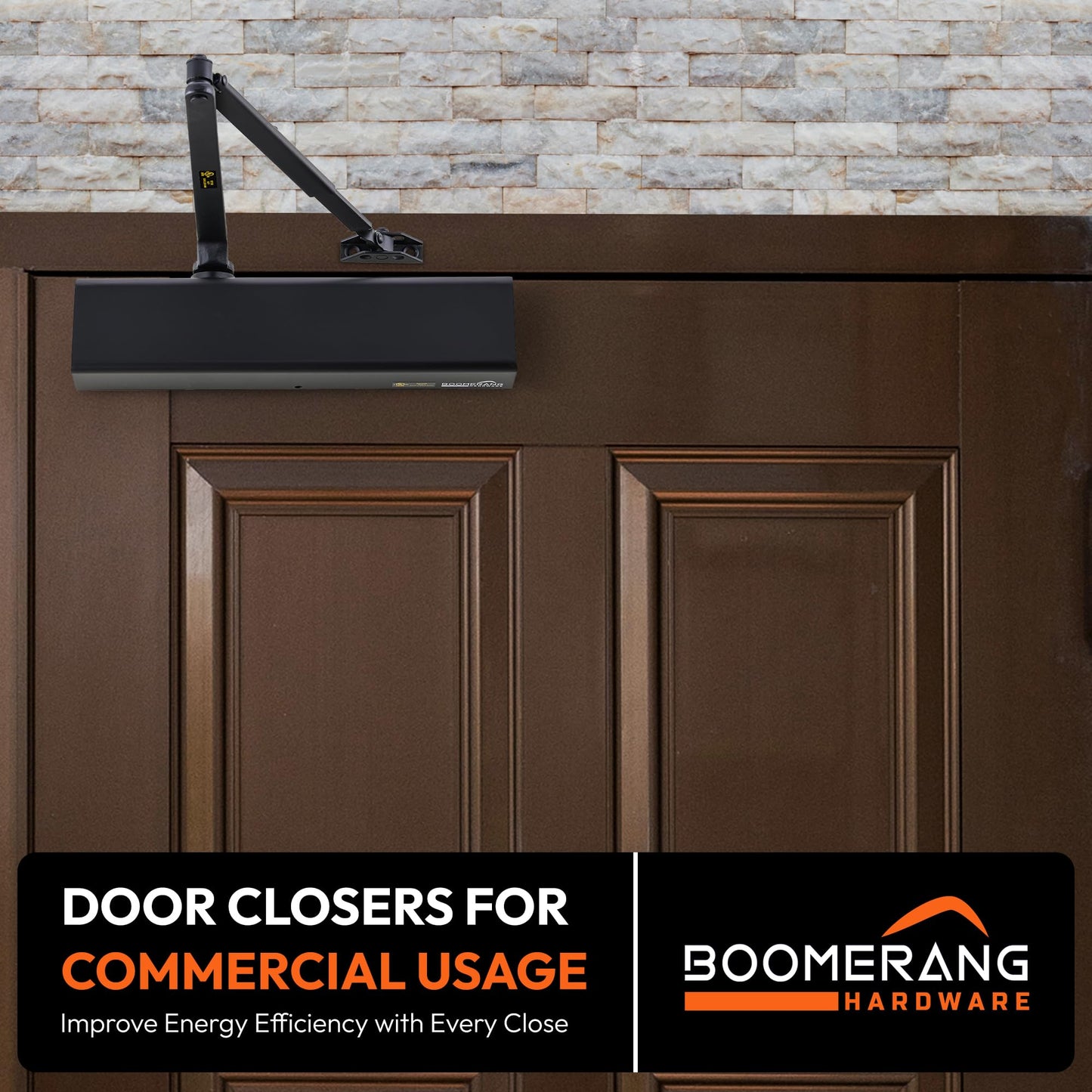 Boomerang Heavy Duty Designer Automatic Commercial Door Closer - D8016-Surface Mounted, Grade 1, Cast Aluminum, UL 3 Hour Fire Rated & ADA for high Traffic doorways, Matte Black (US19)