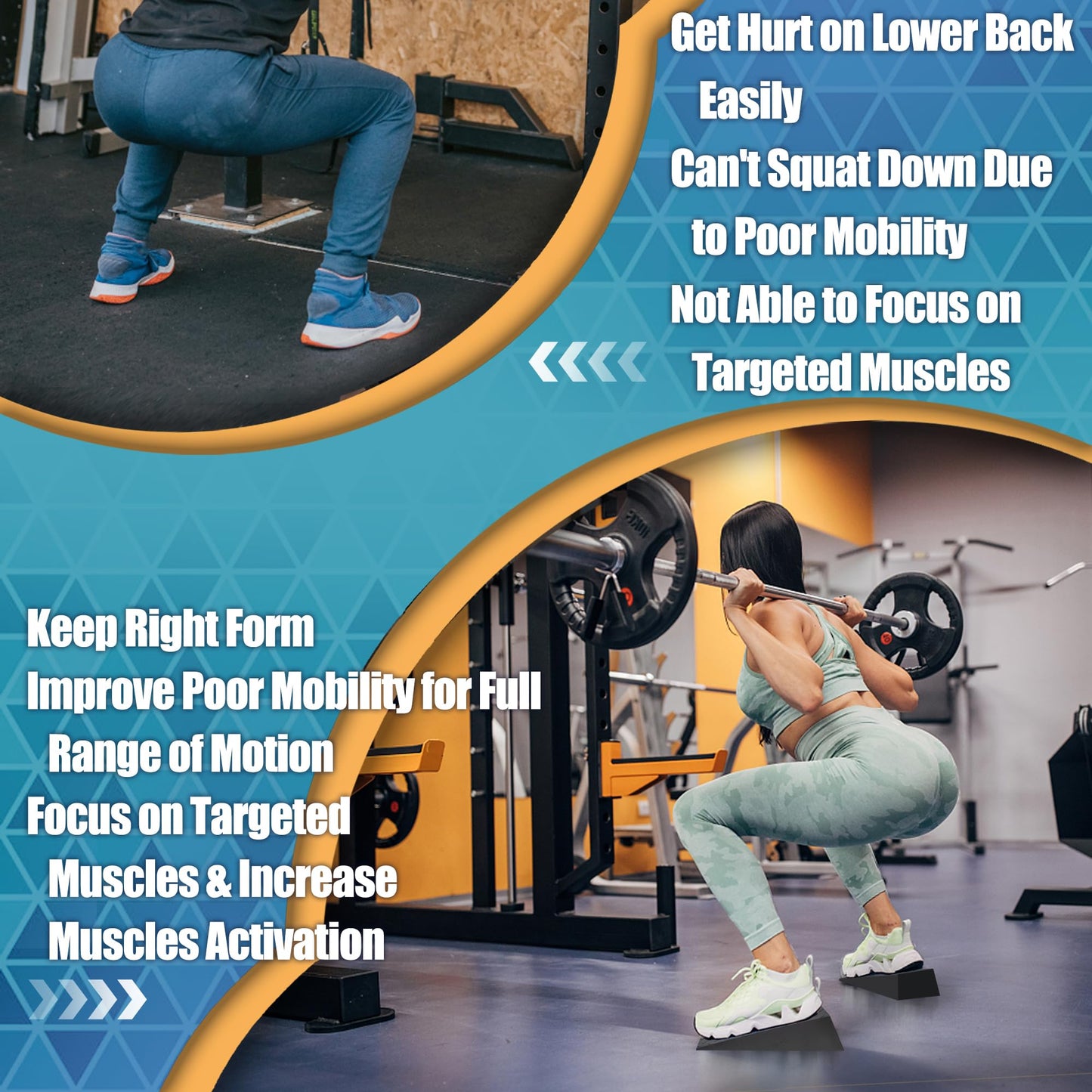 Squat Wedge Blocks for Deep Squats: 2-Pack Non-Slip Slant Boards for Barbell Goblet & Mobility Training with Carry Bag