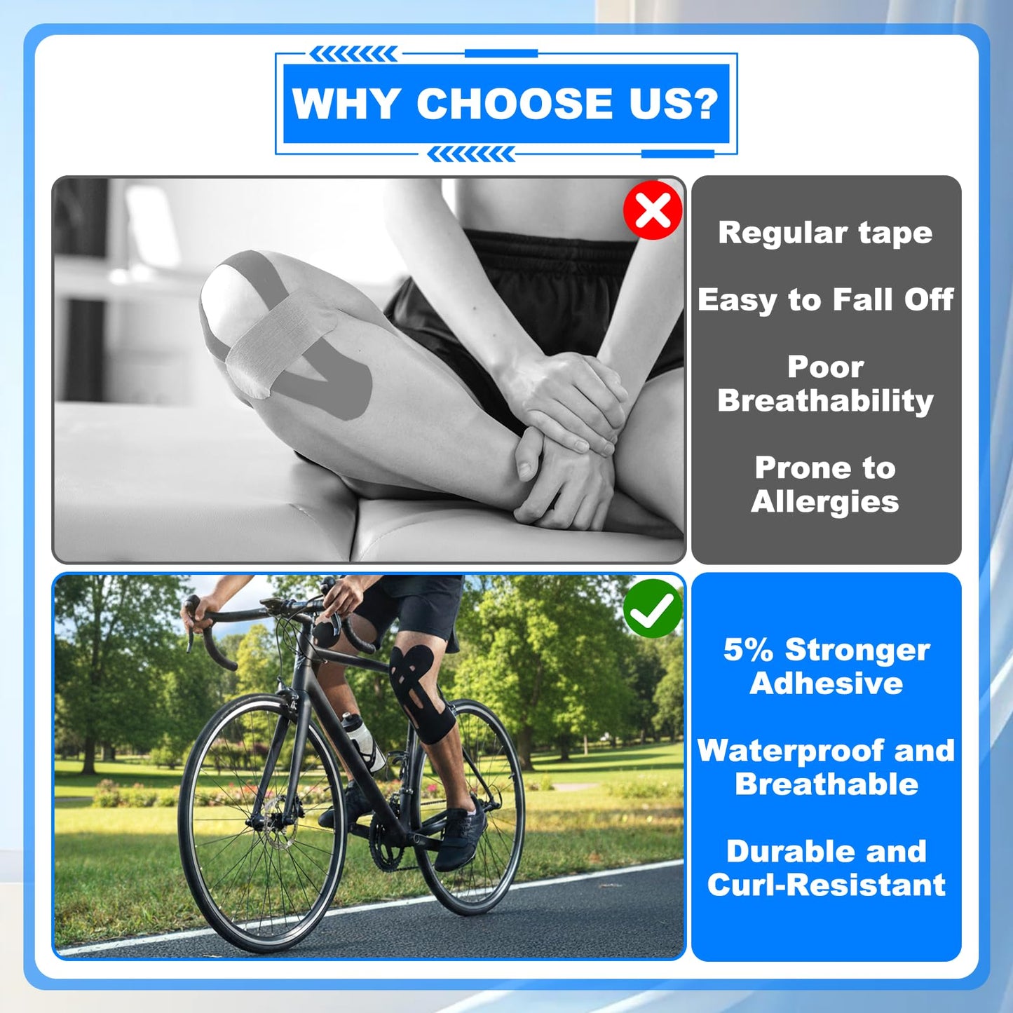 10 Pcs Precut Kinesiology Tape for Knees Knee Tape for Pain Relief Support Elastic Waterproof Sports Tapes Breathable Pre Cut Athletic Tapes for Workout Recovery Sports