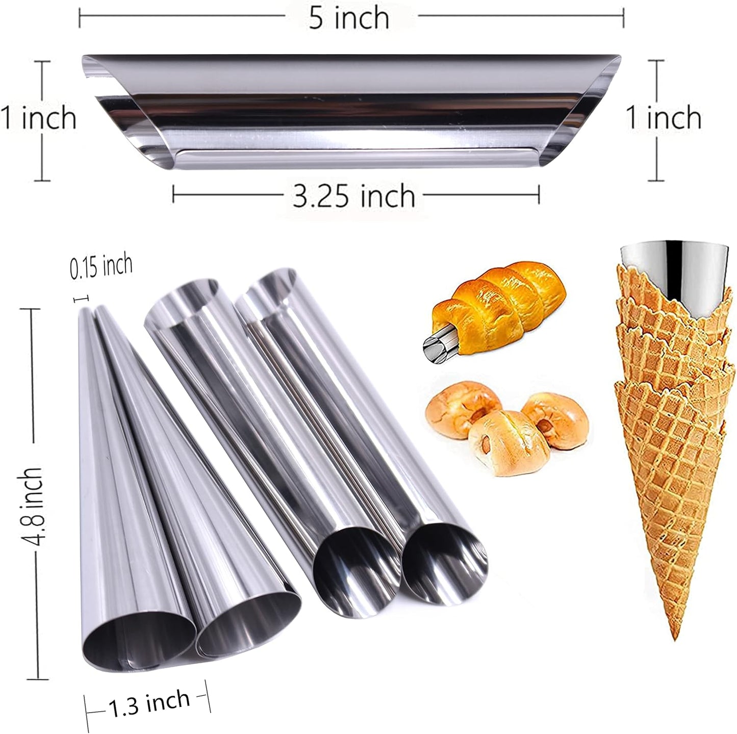 Skiennix Stainless Steel Cream Horn Molds - 21 Pcs Cannoli & Croissant Baking Tubes with Brush