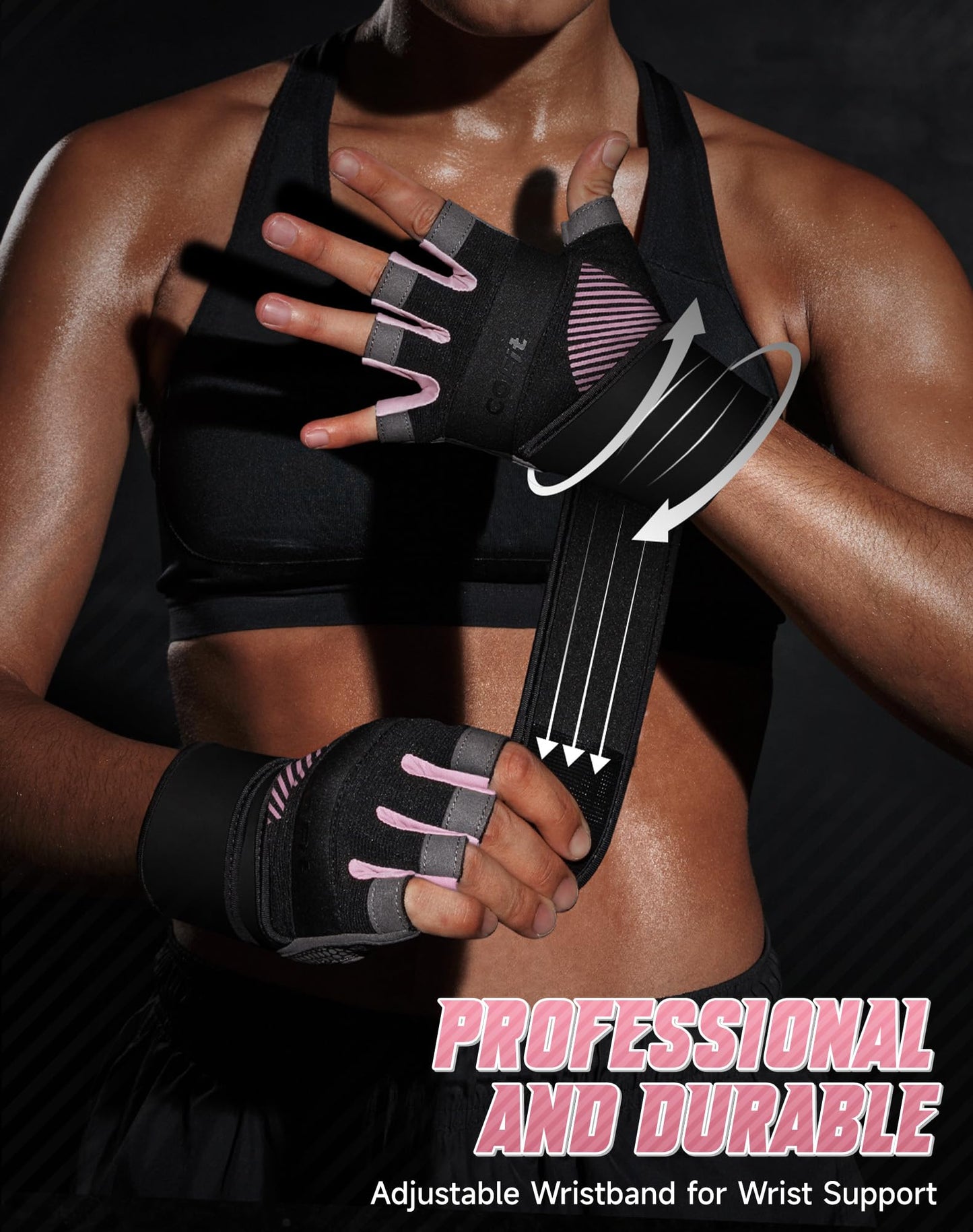 COFIT Breathable Workout Gloves, Antislip Weight Lifting Gym Gloves for Men Women with Wrist Wrap Support, Superior Grip & Palm Protection for Weightlifting, Fitness, Exercise, Training - Pink M