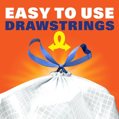 Hefty Ultra Strong 13 Gallon Trash Bags - Drawstring Closure & Odor Control | White, Lavender & Sweet Vanilla Scent, 80 Count