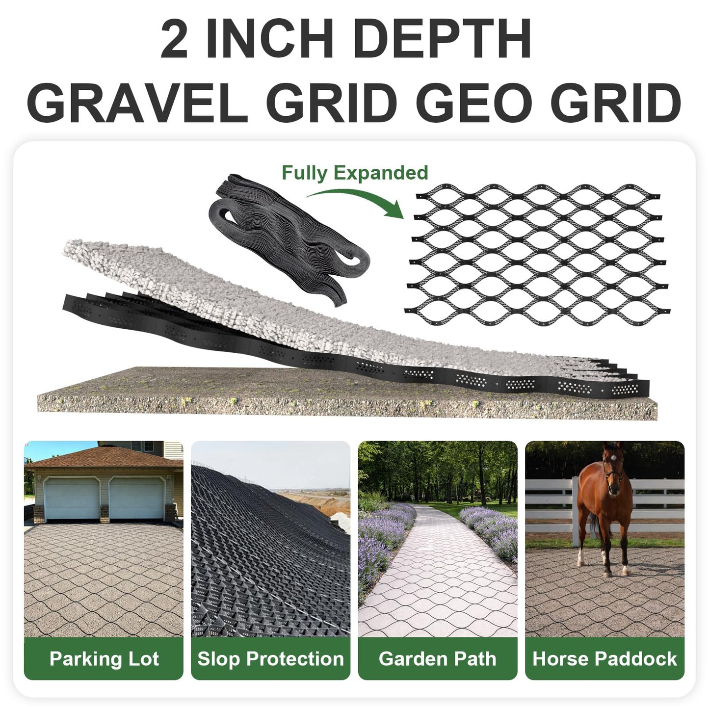 Gravel Grid 3'' Depth with Metal Stakes, 6.6x16.4 FT Geogrid for Gravel Driveway 2200 lbs per Sq FT Erosion Control Ground Grid Gravel Stabilizer Grid for Driveway, Parking Lot, Slope, Walkway, Patio