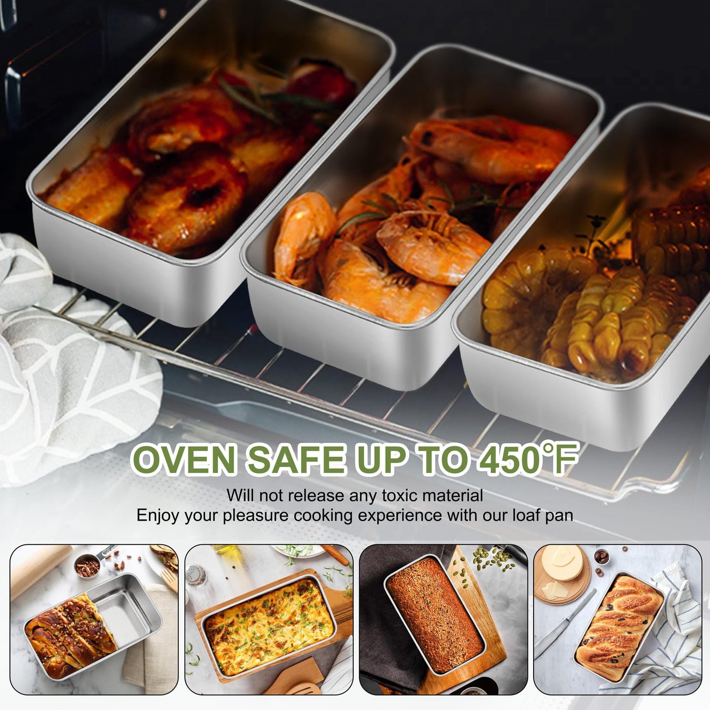 P&P CHEF Loaf Pan Set, 9 x 5 Inch Bread Pans, Stainless Steel Loaf Toast Baking Pans For Bread Meatloaf Lasagna Cake, Healthy & Non Toxic, Oven Safe& Easy Clean, (Silver, 20Pcs)