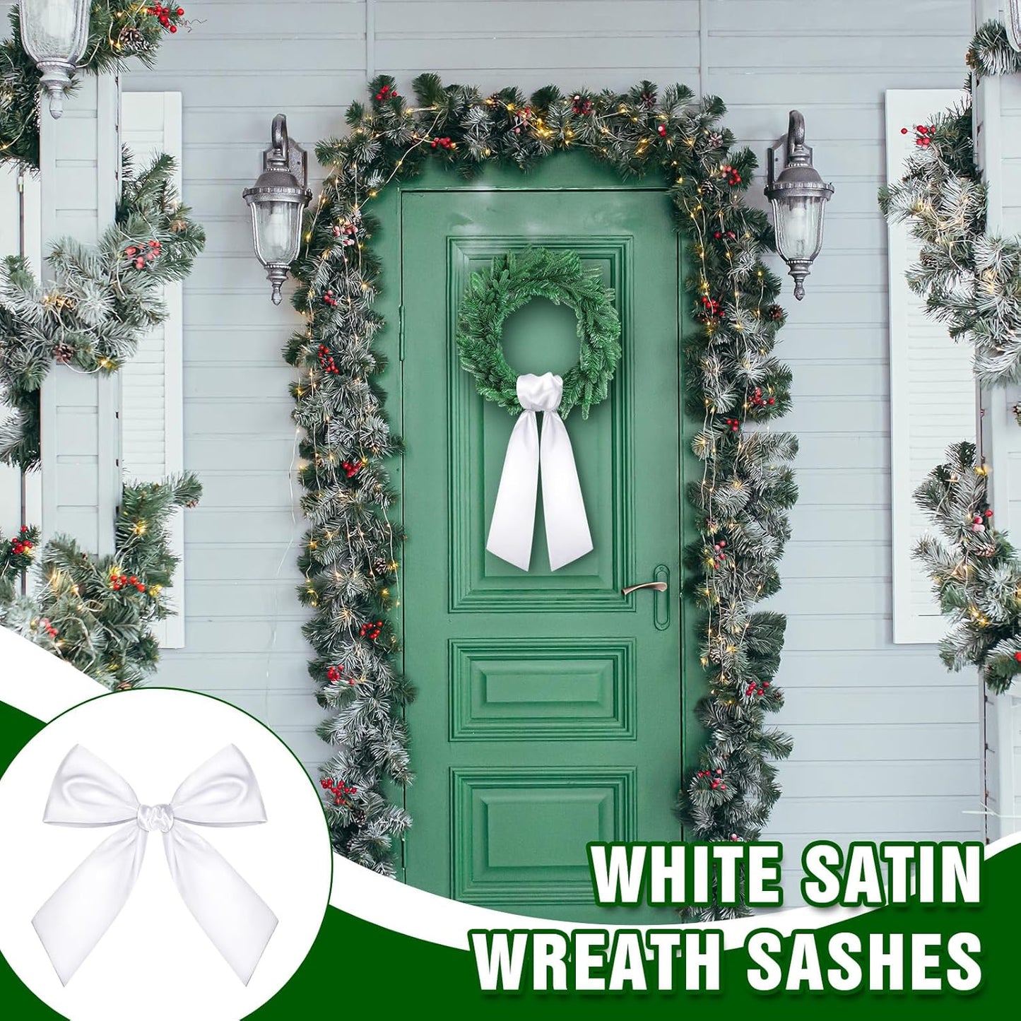 Skiennix 4 PCS White Satin Wreath Sashes - Blank Embroidery Accessories for Weddings & Holidays