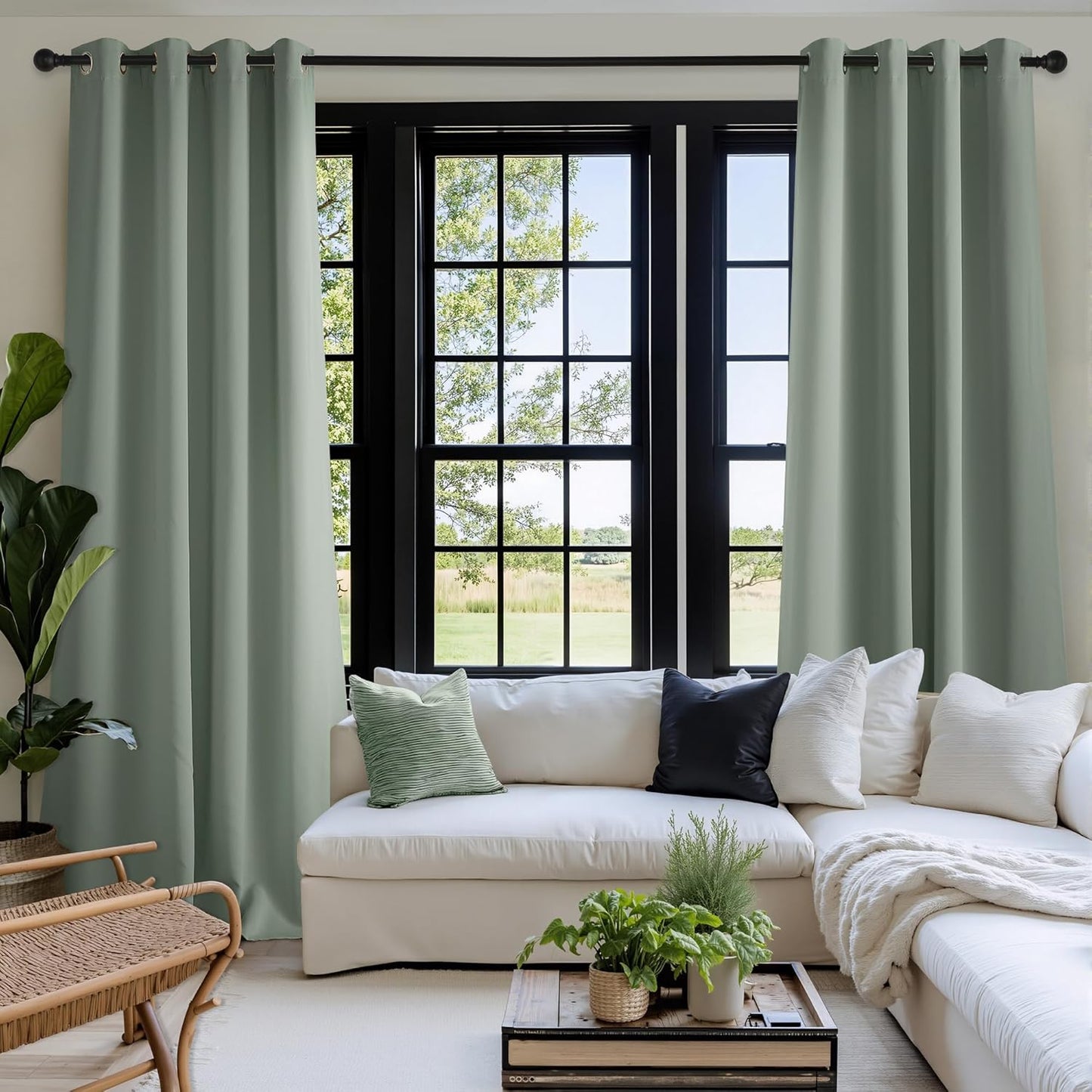 NICETOWN Room Darkening Curtains - Sage Green Drapery Panels, 52"W x 108"L for Ultimate Privacy