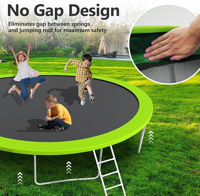 Upgraded 10/12/14/15/16FT Trampoline Outdoor, Large Kids Trampoline with Light, Stakes, Sprinkler, Backyard Trampoline with Basketball Hoop and Net, Capacity for 4-6 Kids and Adults