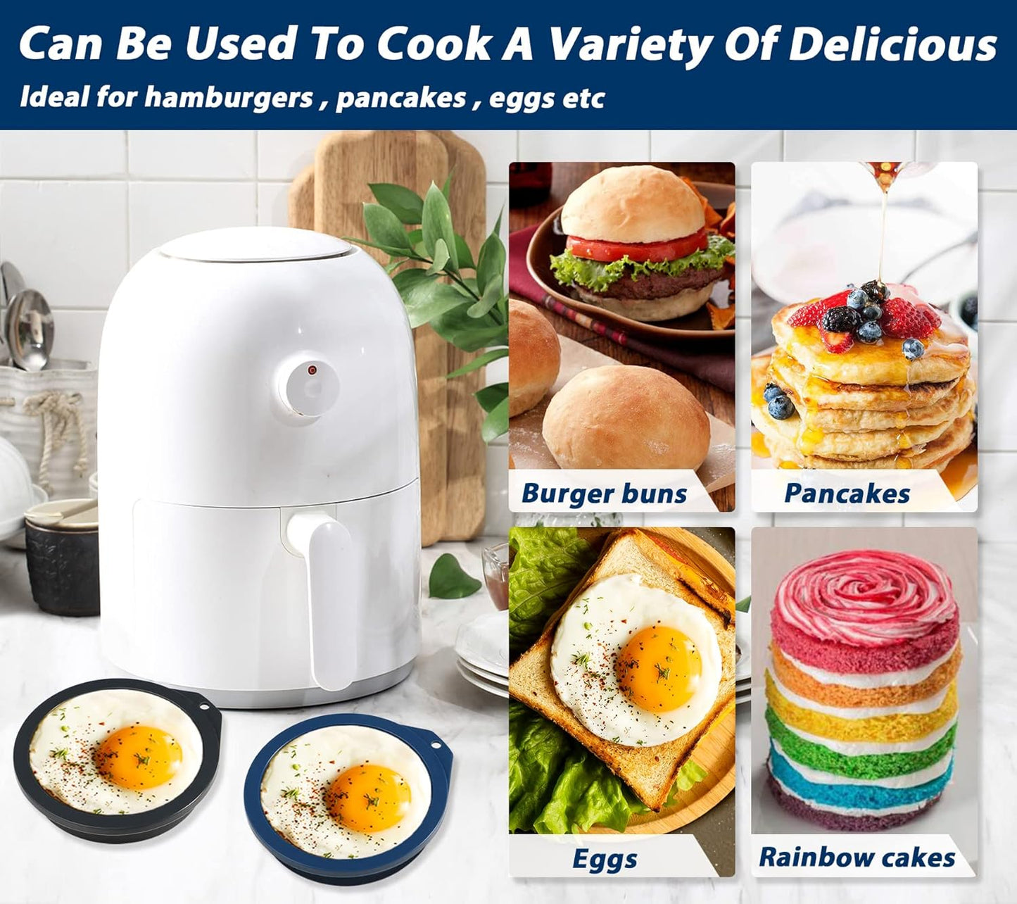 Webake 4-Inch Silicone Egg Mold - Nonstick Mini Pancake & Muffin Top Pan, BPA Free, Set of 6
