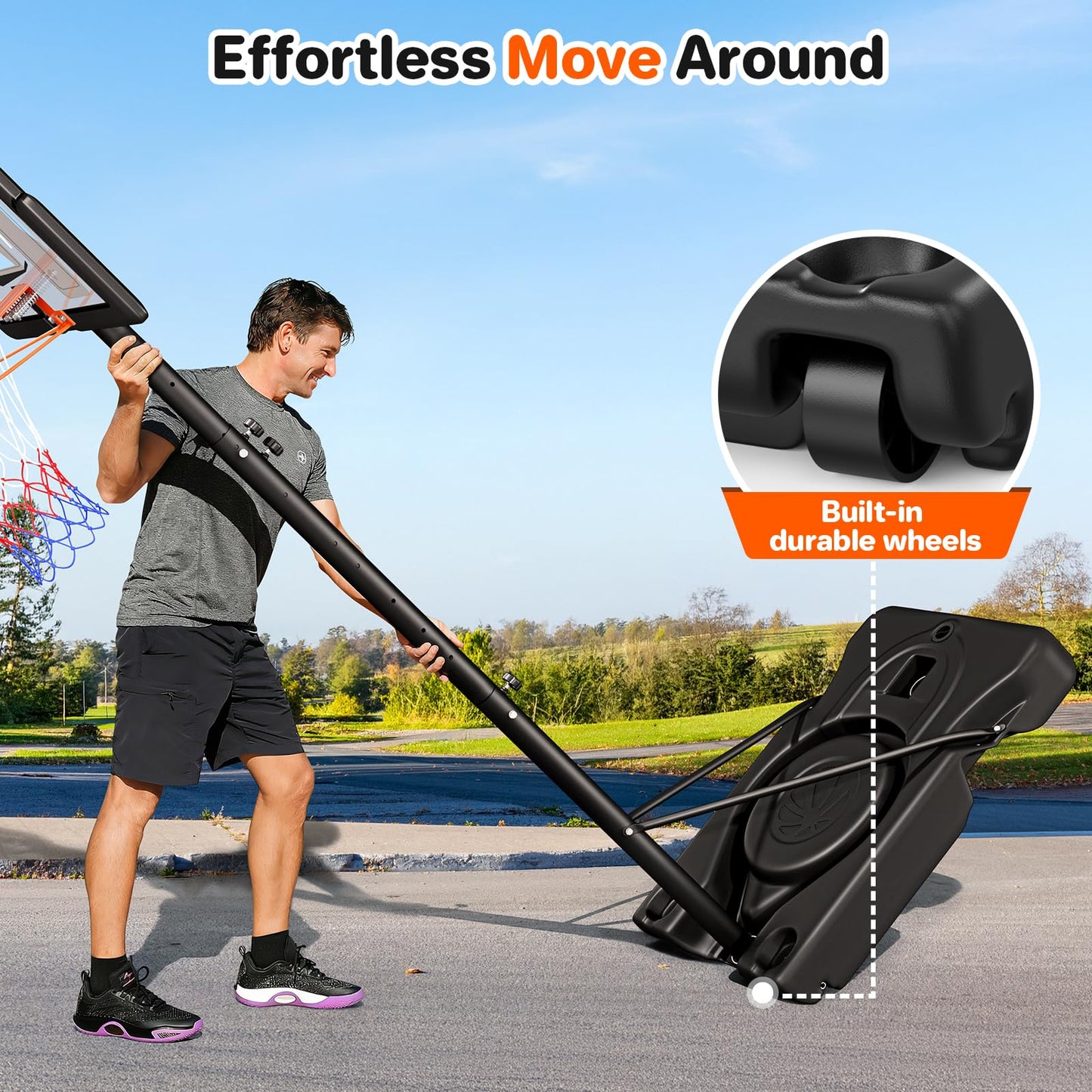 Yohood Basketball Hoop Outdoor 10ft Adjustable, Portable Basketball Hoop Goal System for Kids Youth and Adults in Backyard/Driveway/Indoor, 44 Inch Shatterproof Backboard and Larger Base