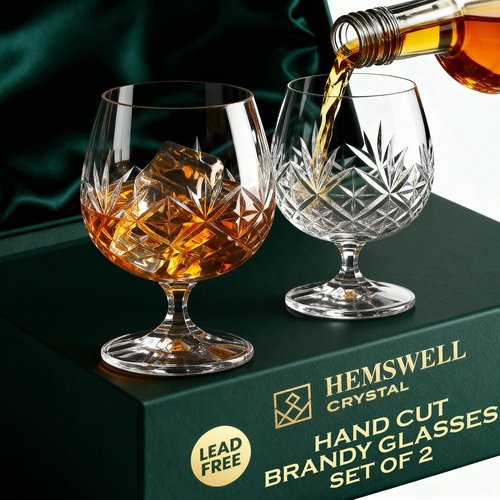 Hemswell Crystal Brandy Snifter Glasses Set of 2 - Small Cognac Glasses for Scotch or Whiskey - Port Goblets - European Crystal 8.5oz - Glenrigg
