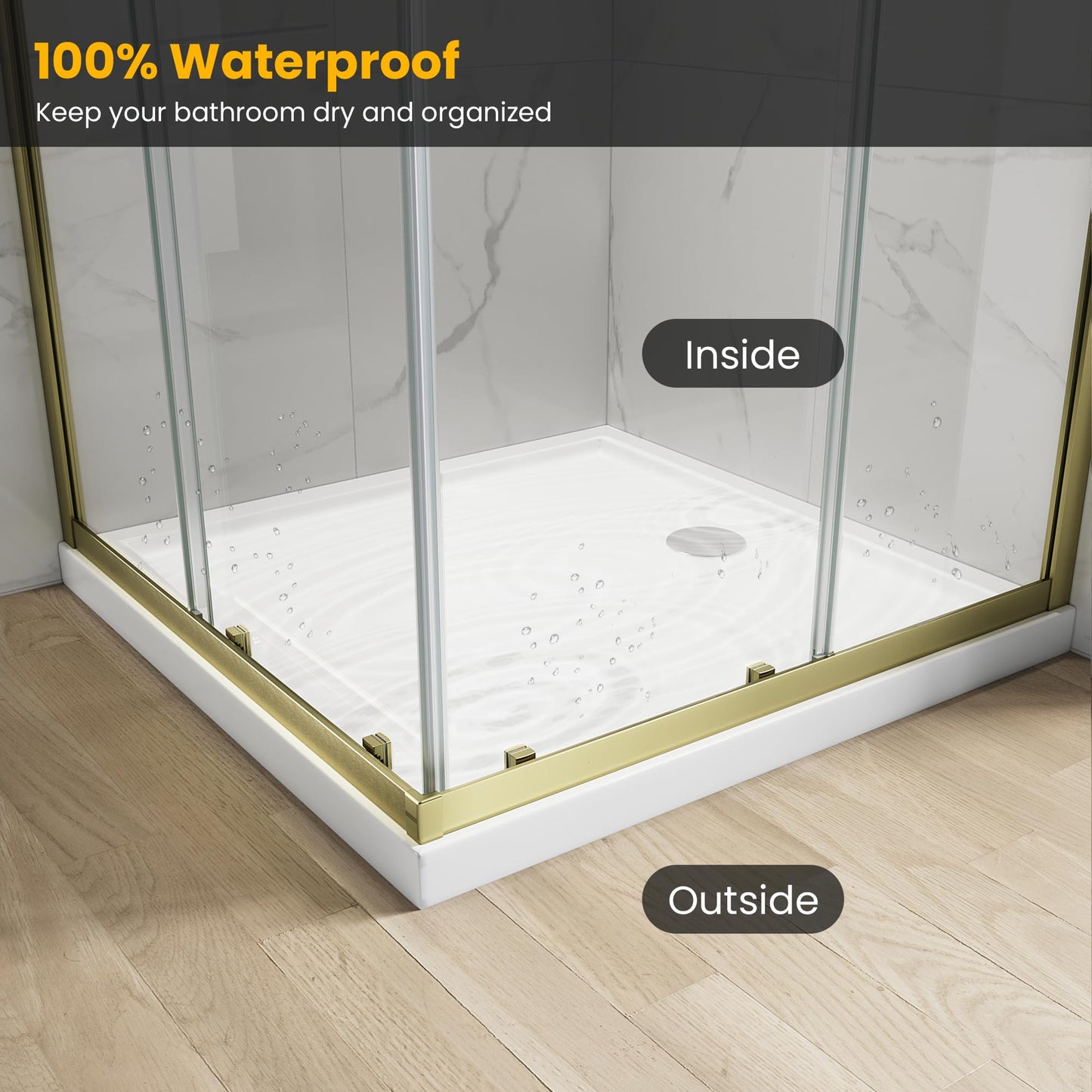 Corner Shower Enclosure 34" L X 34" W X 76" H. Double Corner Sliding Shower Door With 1/4 In Nano-Coated Tempered Glass,Shower Glass Doors In Brushed Gold Hardware Kit for Upgrade Your Bathroom