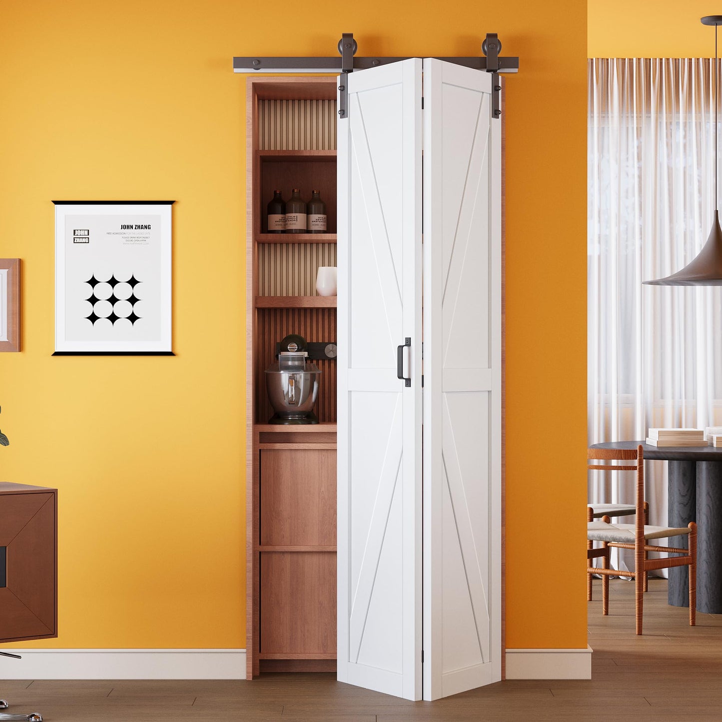 Bifold Barn Door - Pre-Assembled Panels with Sliding Hardware Kit Set, Solid Core Bifold Sliding Barn Doors, Water-Resistant Pre-Finished Bi Fold Barn Door, Easy Assembly, K-Shape, 40" x 84"