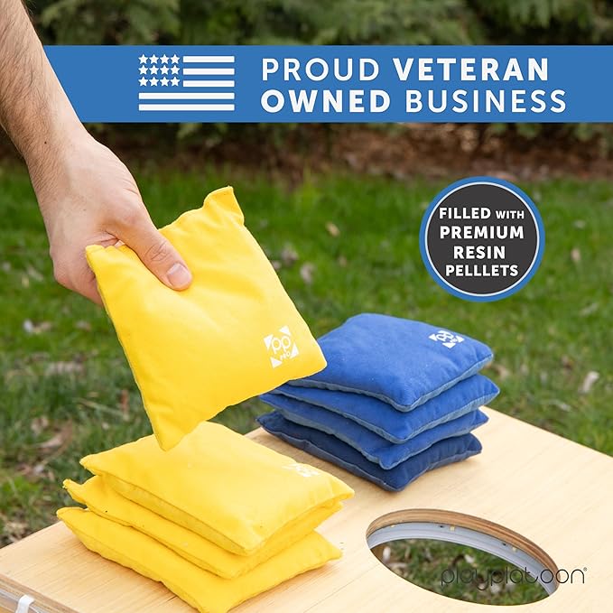 Professional Cornhole Bags - Set of 8 Regulation All Weather Double Sided - Sticky Side/Slick Side Bean Bags for Pro Corn Hole Game