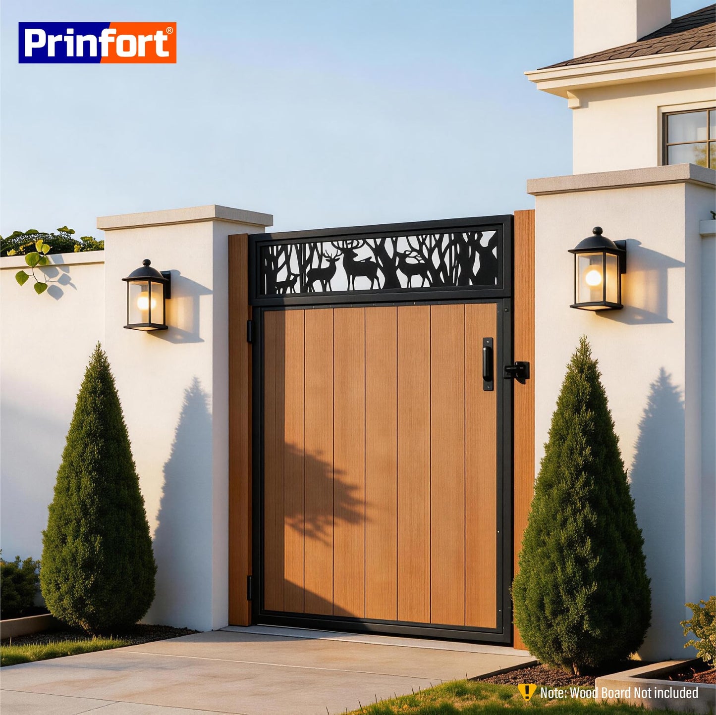 Prinfort 4x6FT (46.78"W X 70.8"H) 201 Stainless Steel Anti Sag Wooden Fence Gate Kit Heavy Duty Garden Gate Frame Hardware Kit Reinforcement (Left/Right Free-Installation)