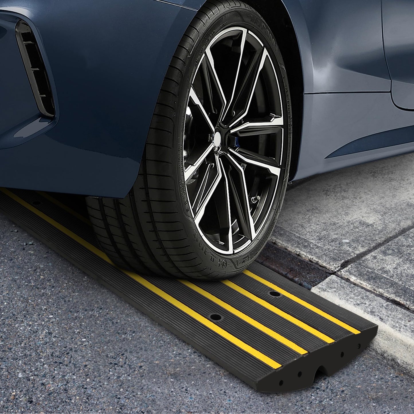 48" Driveway Ramp 2 Pack Heavy Duty Rubber Curb Ramps for Cars SUVs Trucks, Low Profile with Water Drainage, Garage Sidewalk Transition Solution