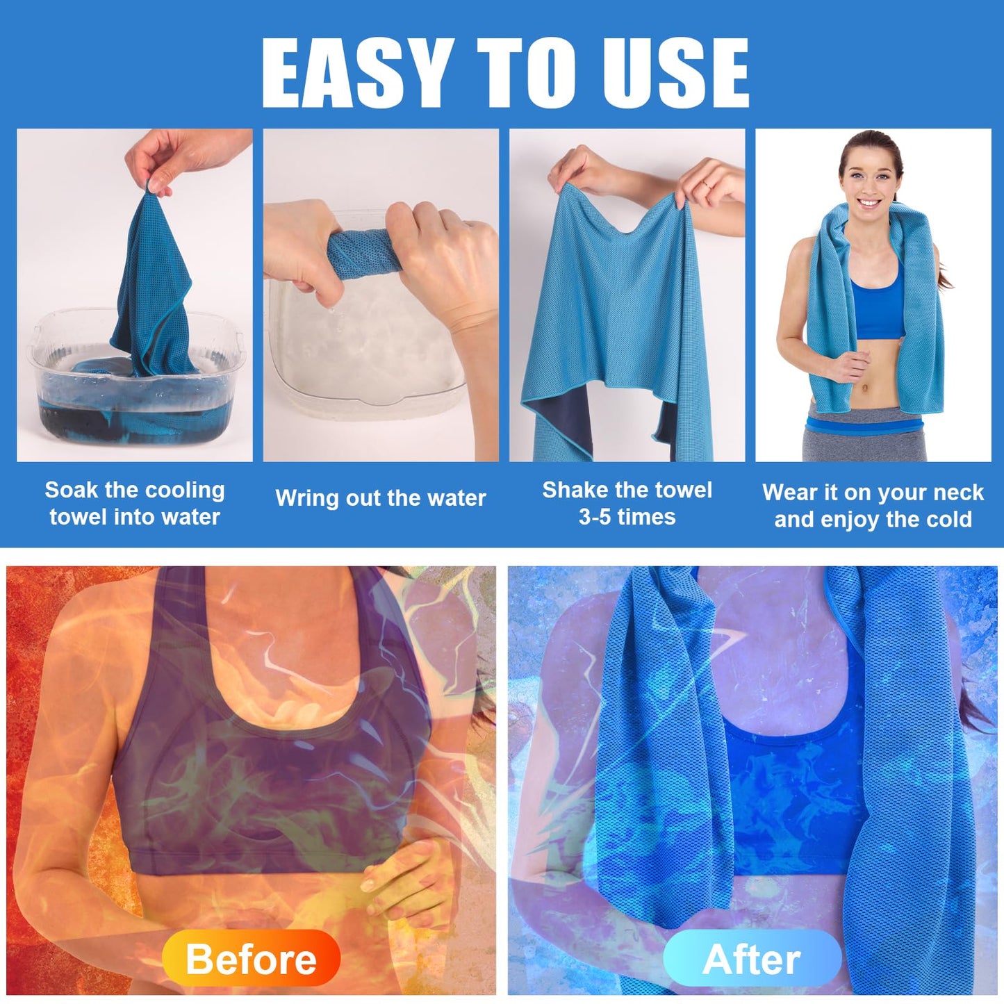 NUOYEE 4 Pack Cooling Towels Wrap for Neck Face,Ice Cold Towel Rags Quick Dry for Gym Fitness Yoga Tennis Cycling Running Hiking Workout Sweat(Multicolor-02)