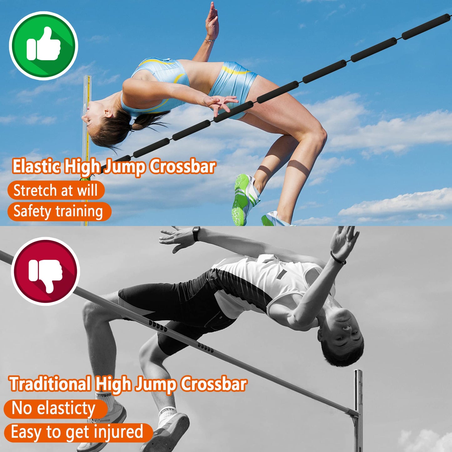 moonoom High Jump Training Equipment, 9.9 Ft Long High Jump Bungee Elastic Crossbar, Cord Training Equipment Foam for Beginners Athletes Practice, Black