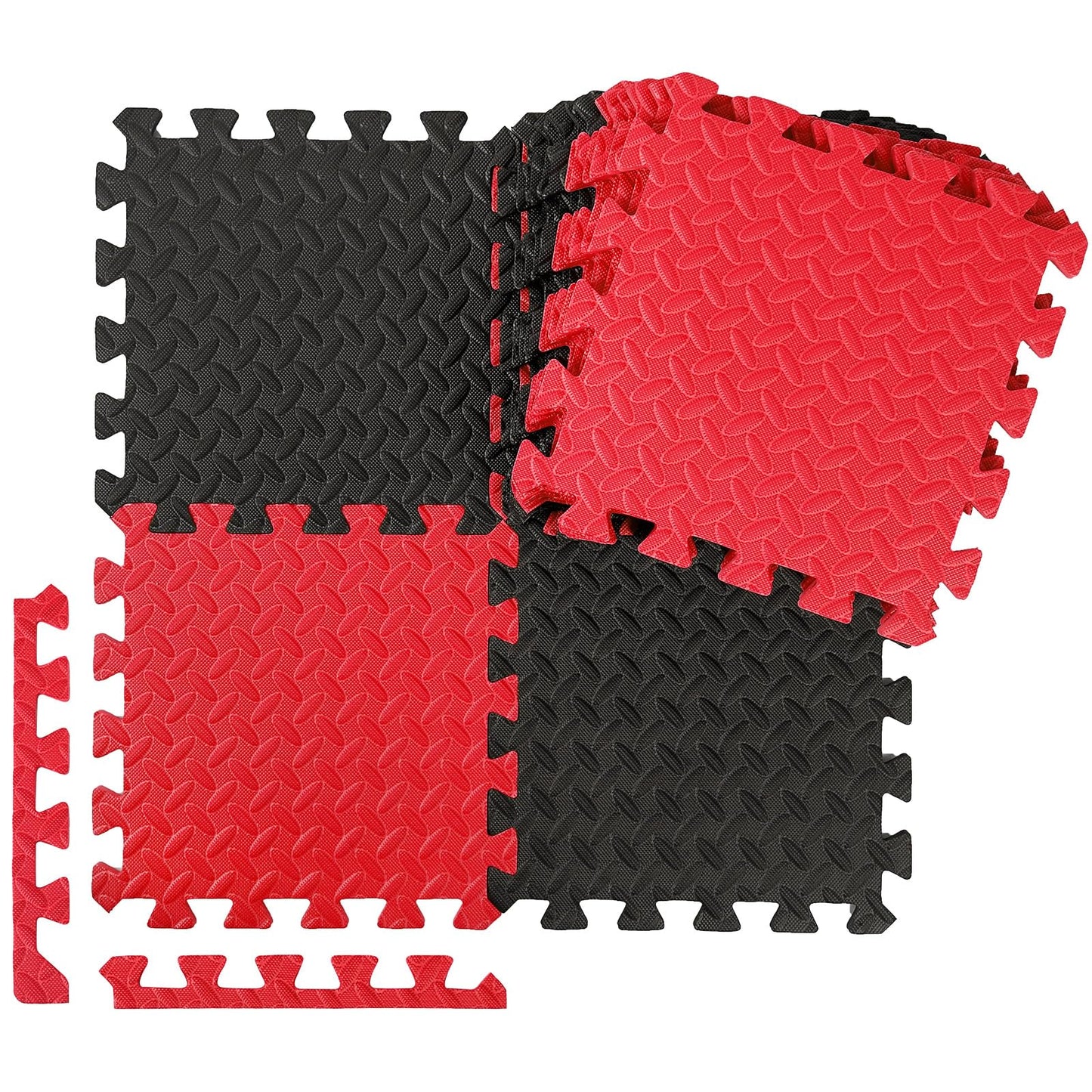 Ecally 100 Pcs 12 x 12 Gym Mat Foam Floor Mats for Home Gym Covers 96 Sq Ft Puzzle Exercise Square Interlocking Carpet Tiles with Border for Workouts Equipment Yoga Pilates (Black,Red)
