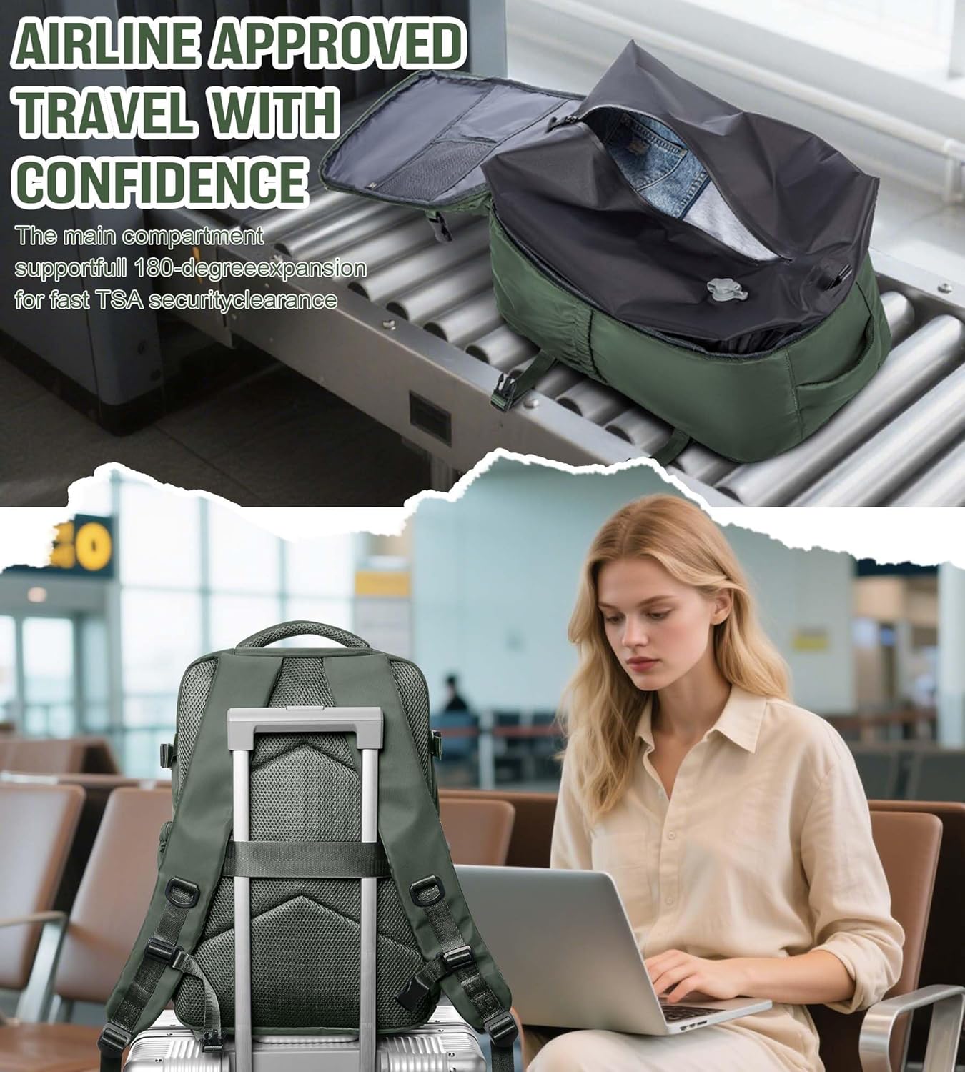 Backpack Backpacks 18x14x8 inches Daypack,BrownGreen BOXSAM Large Vacuum Travel with Pump for Women, Personal Item
