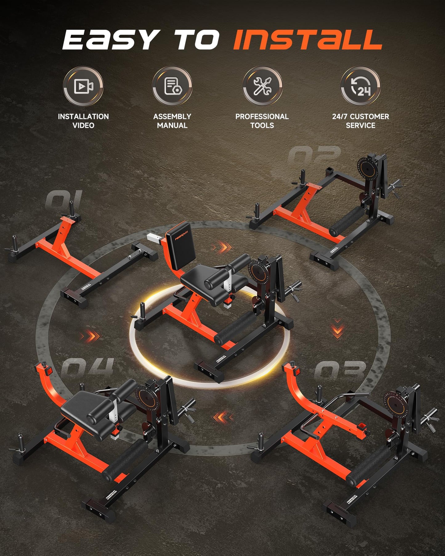 FEIERDUN Leg Extension Curl Machine, Leg Extension Machine for Lower Body Workouts, Adjustable Leg Curl Machine with Exercise Bench, Home Gym Weight Machine, Orange