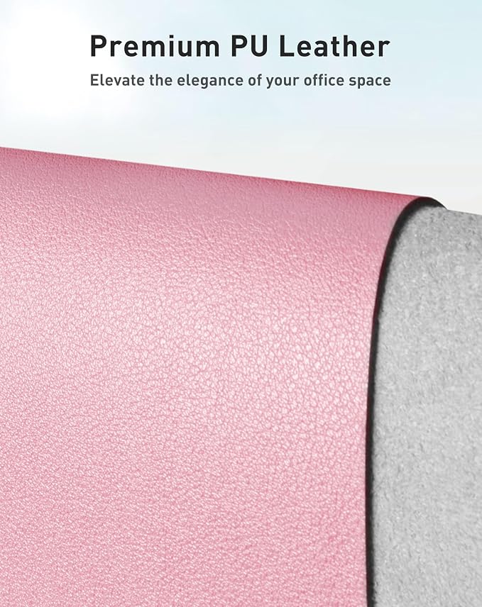 Aothia Faux Leather Desk Mat - Large Mouse Pad, Non-Slip PU Leather Blotter, Waterproof Writing Surface for Office and Home (Fairy Pink, 63" x 24")