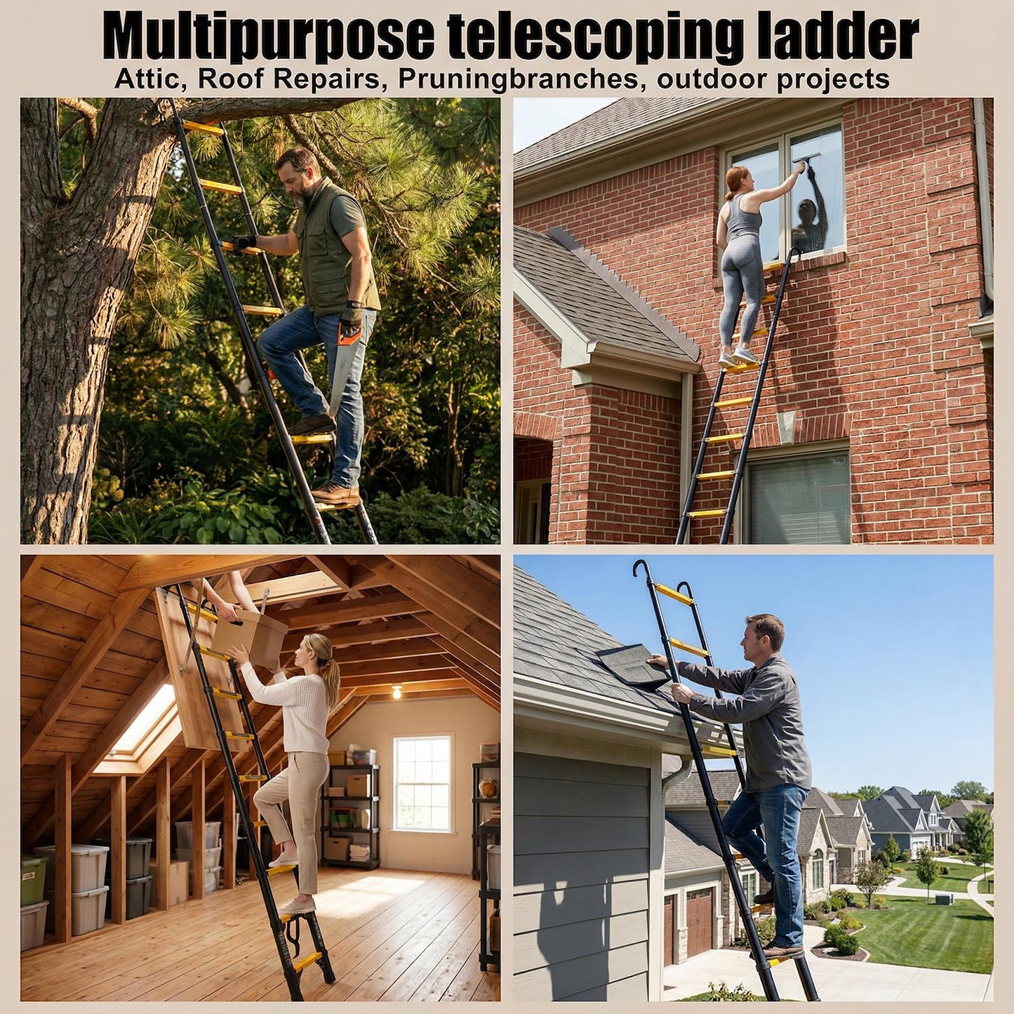 AOPENG Telescoping Ladder,10.5FT Quick Folding Aluminum Extension Ladder for RV/Home/Outdoor, 330lbs Max Load