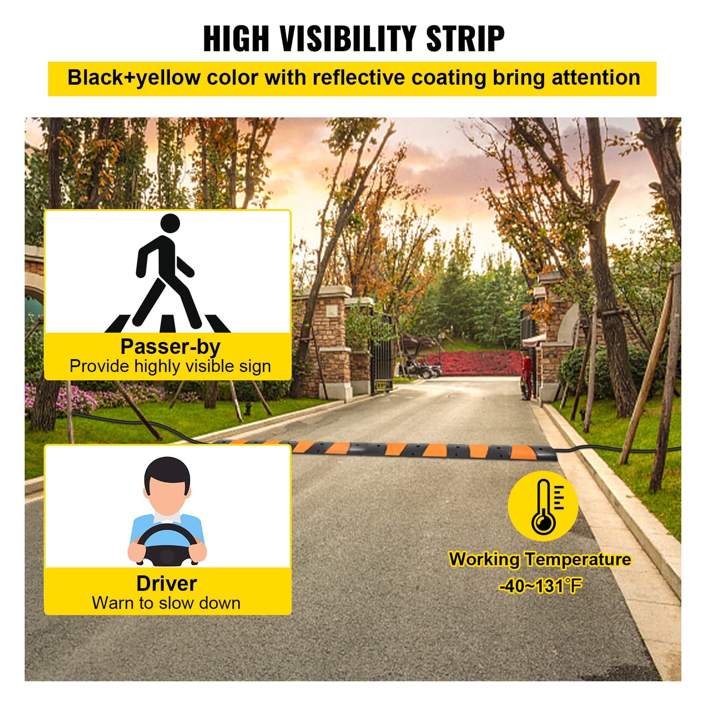 VEVOR Rubber Speed Bump (2 Pack) - 6 FT Heavy Duty 22,000 lbs Capacity for Road & Driveway, 72.8" x 12.2" x 2.2" Modular Traffic Hump, 2 Channel Floor Cord Cover for Asphalt, Concrete, Gravel