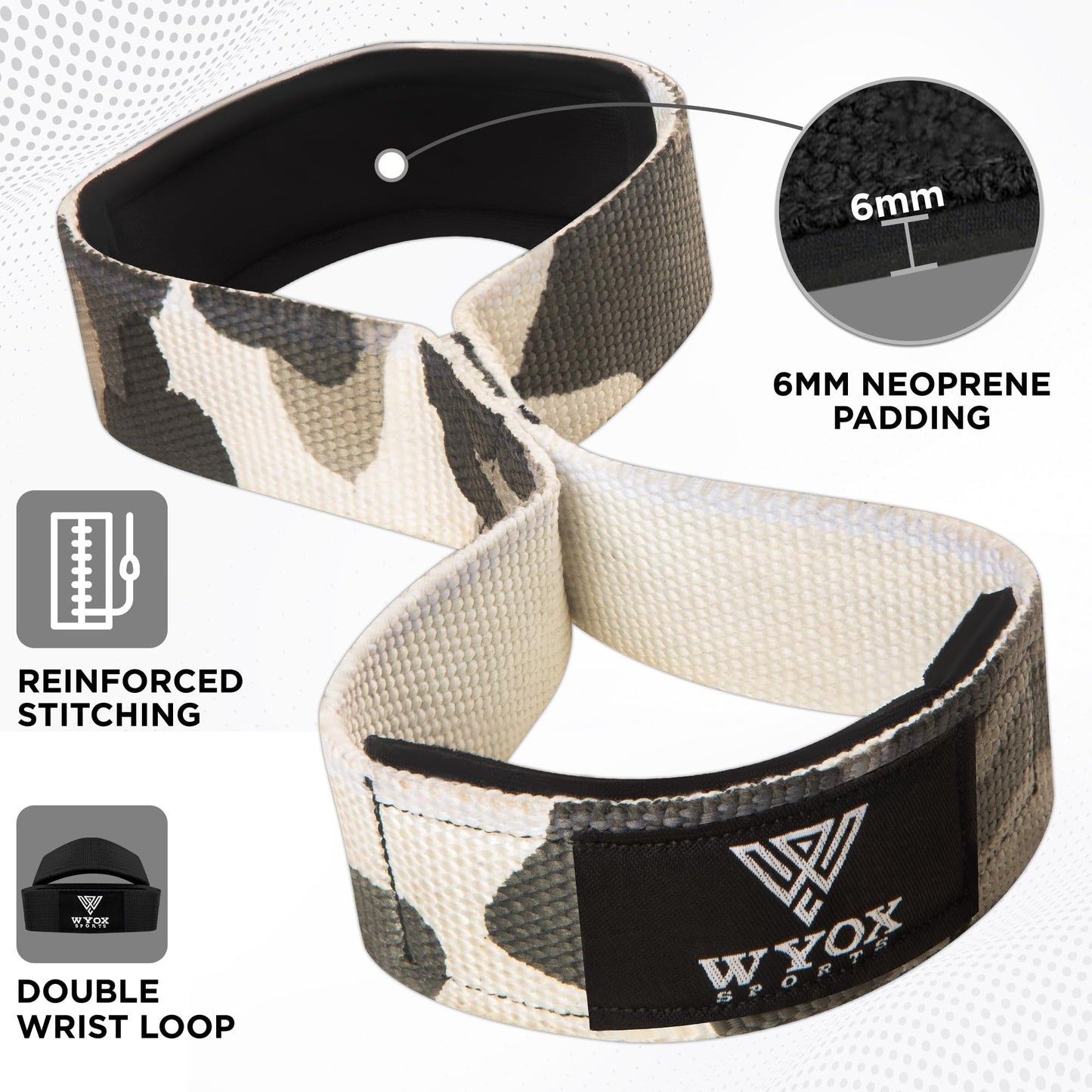WYOX Figure 8 Weight Lifting Straps for Weightlifting Heavy Duty Deadlifting Workout Straps | Wrist Wraps Gym Equipment Gear Men Women PAIR (Camo, Standard)