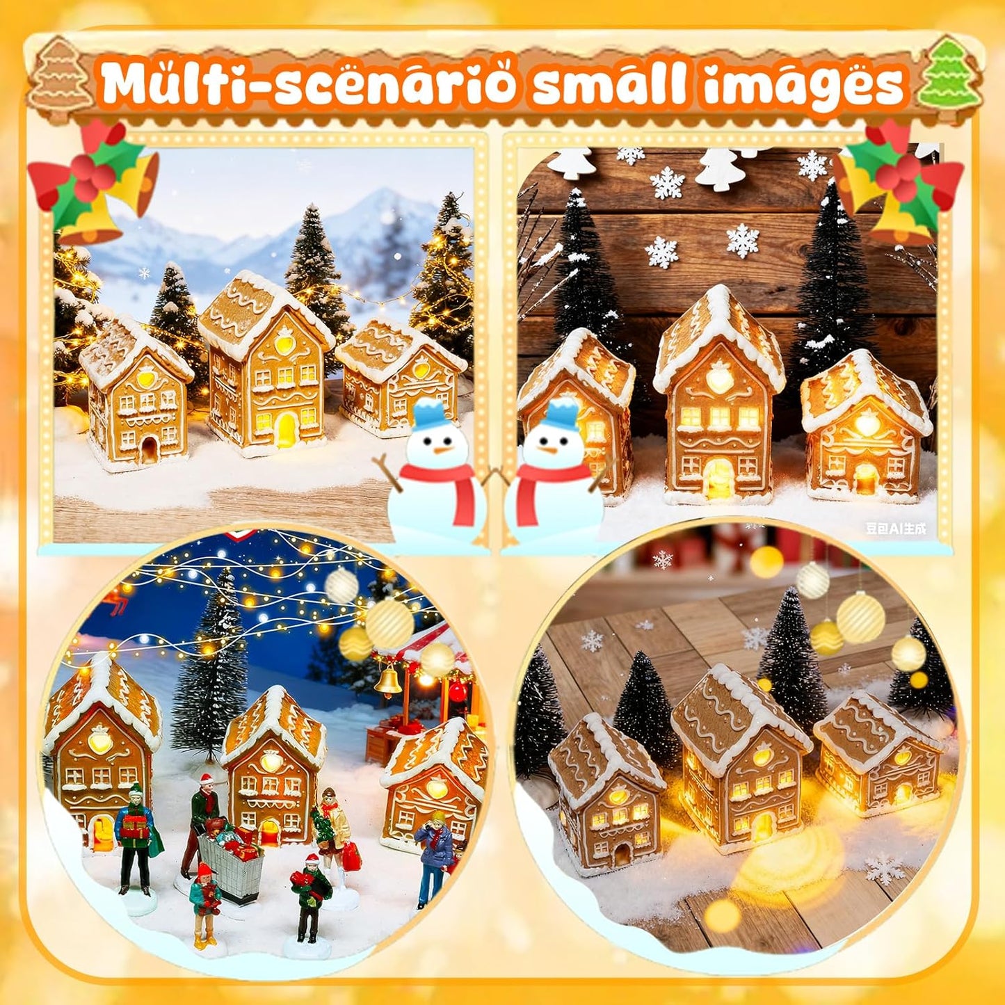 Skiennix Christmas Gingerbread House Kit - 3PCS Resin Mini Village Decorations for Home Decor