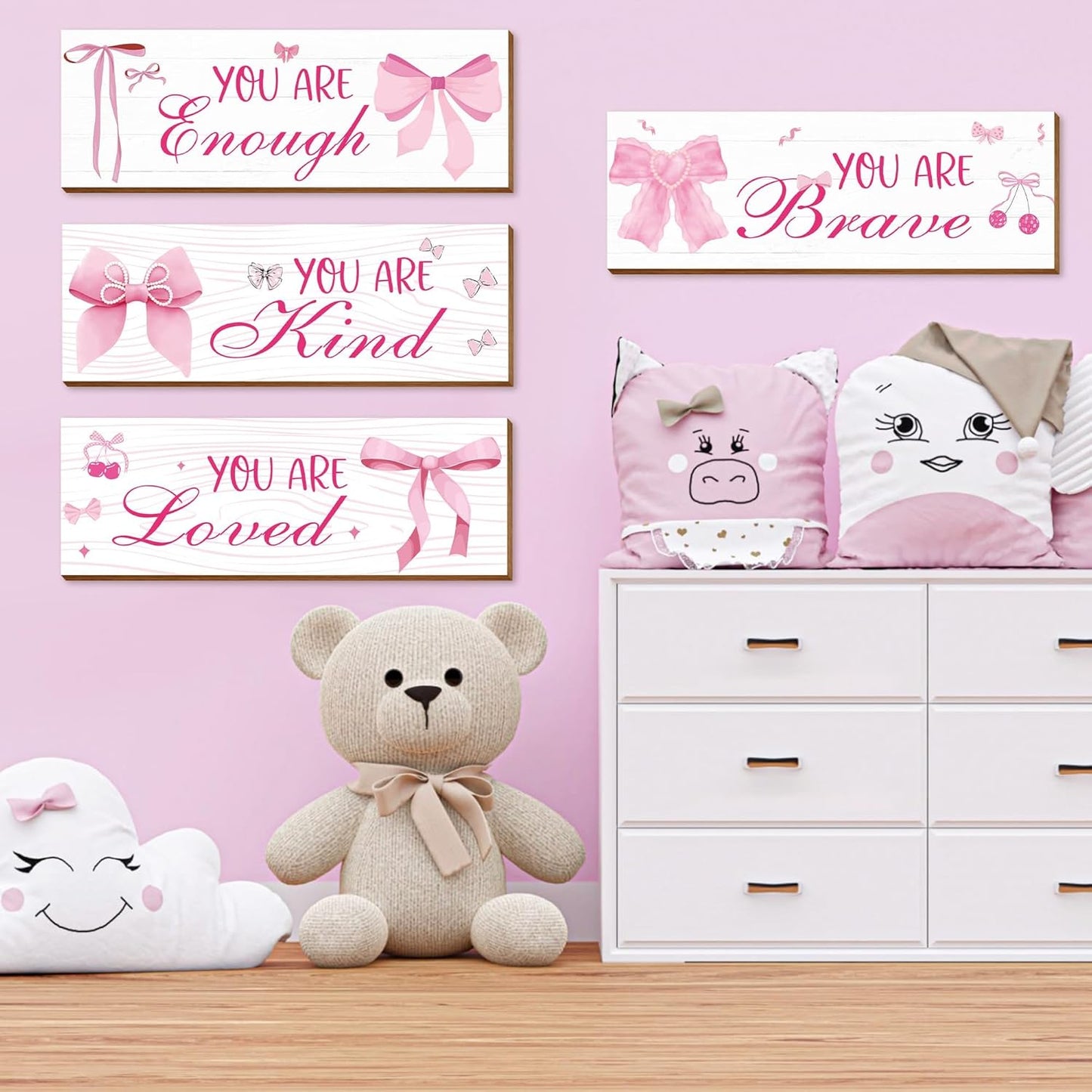 Skiennix Pink Wall Decor - 4 Pcs Inspirational Affirmations Art for Teen Girls' Rooms
