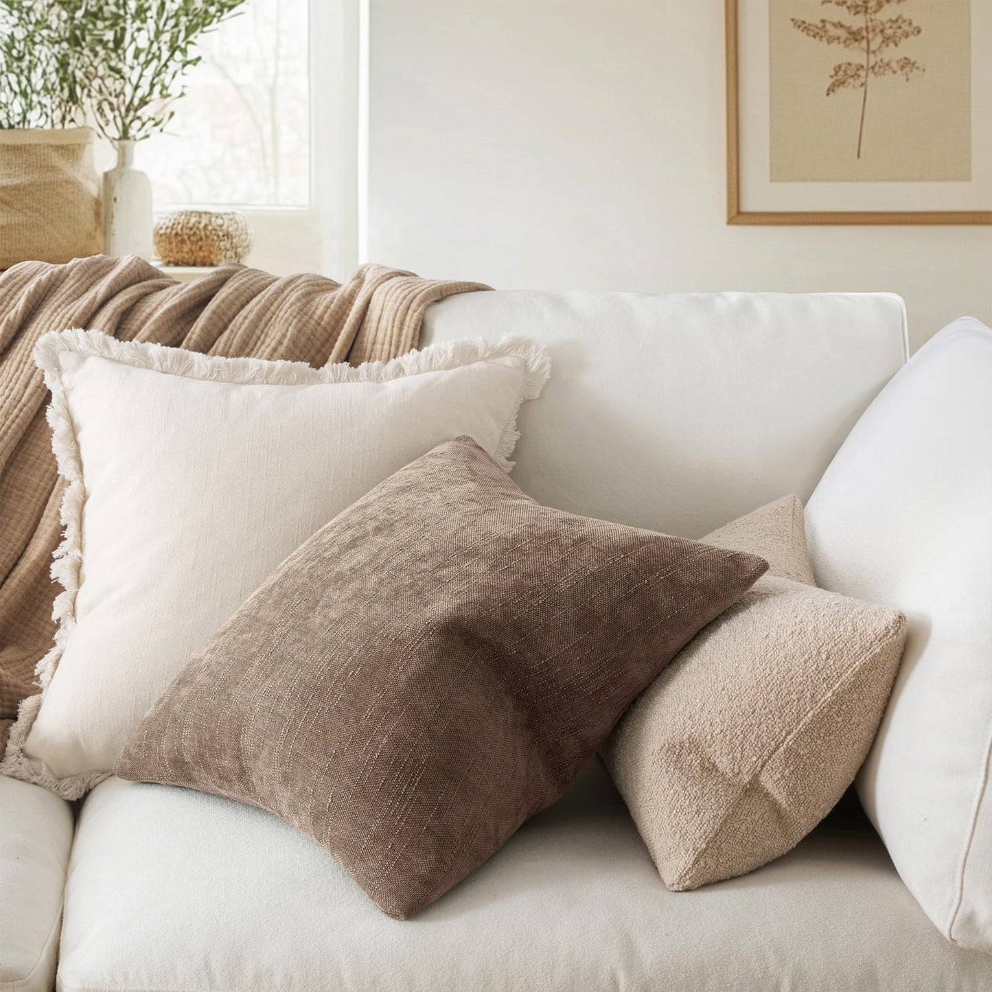 MIULEE Pack of 2 Decorative Throw Pillow Covers Soft Chenille Throw Pillows Solid Textured Euro Cushion Covers for Couch Sofa Bedroom Living Room 22x22 Inch, Taupe Grey