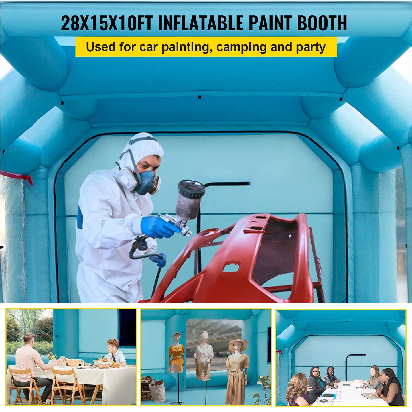 VEVOR Inflatable Paint Booth 28x15x10ft w/Air Filter System & Blowers + 25FT 12IN PVC Flexible Duct Hosing for Exhaust Fan