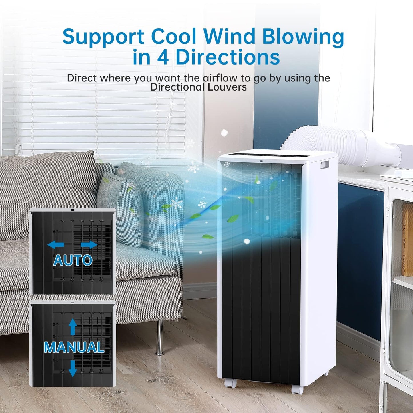 8000 BTU Portable Air Conditioner, Portable AC Unit with Fan & Dehumidifier, Air Conditioner Portable for Rooms Up to 350 Sq Ft, Remote Control, 24H Timer for Bedroom, Office, Apartment, Grey