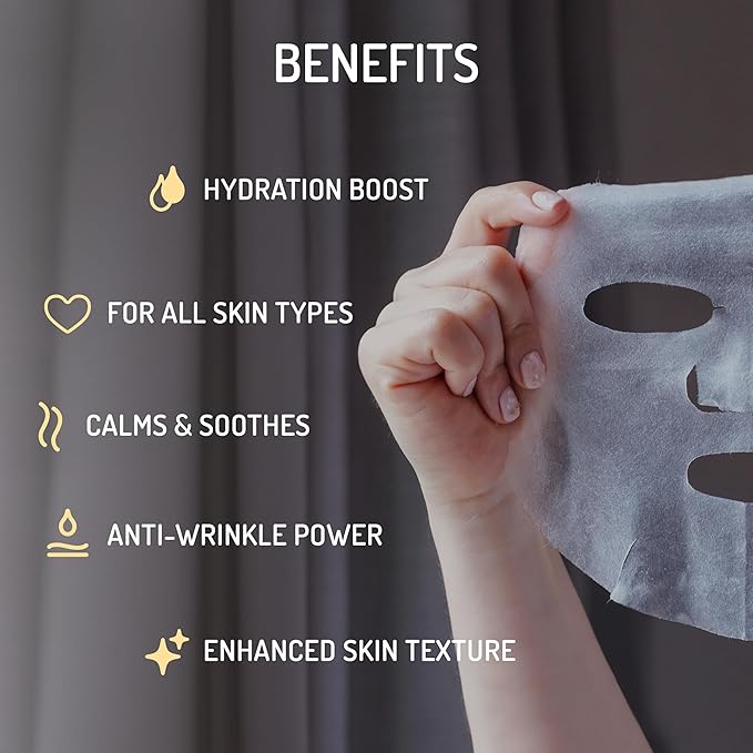 Eve Hansen Collagen Face Mask Sheets Set of 5 ??Hydrating & Nourishing Care for All Skin Types ??With Hyaluronic Acid, Tangerine Peel, Blueberry Extract & Spinach Leaf