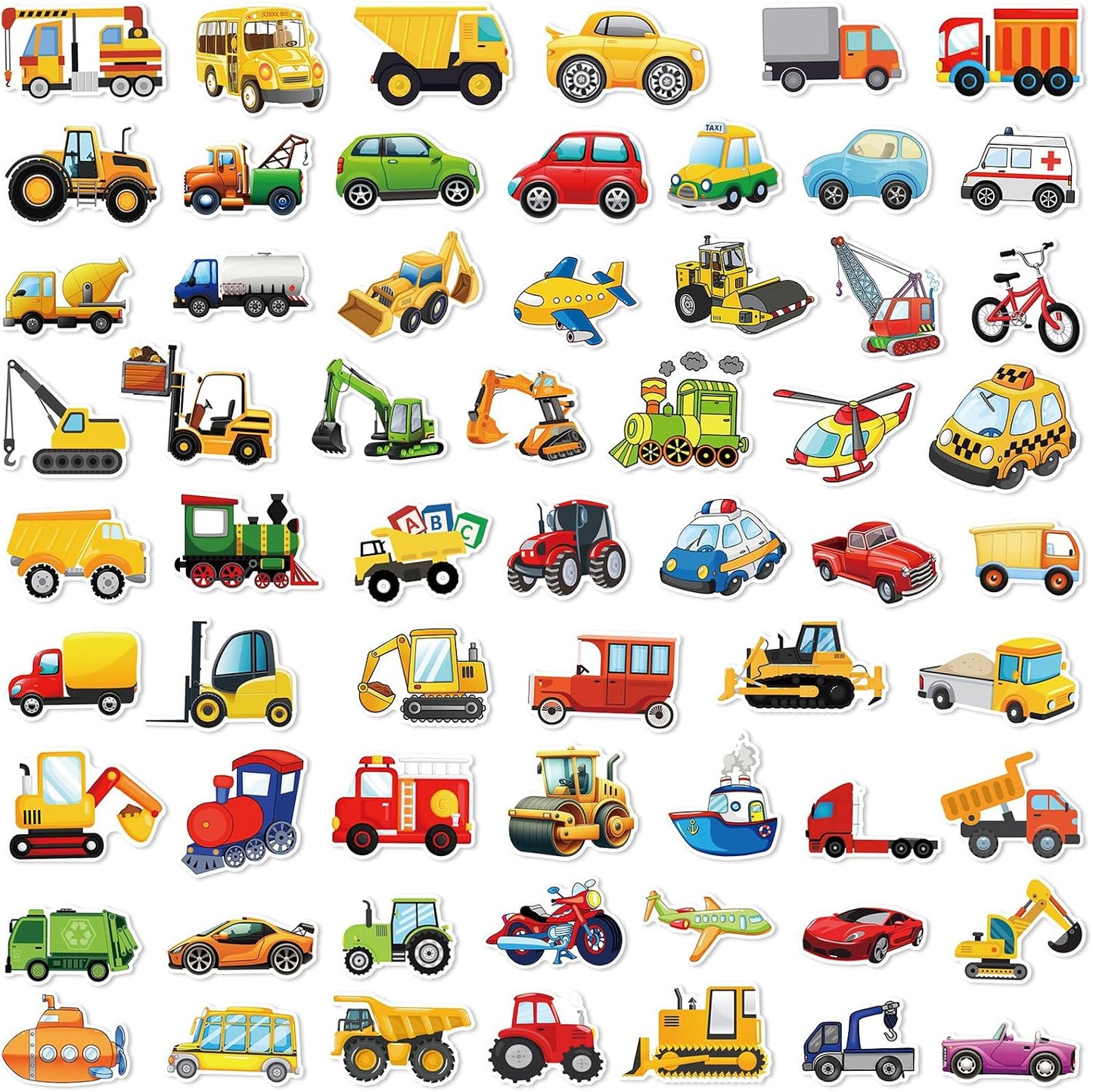 Luziwiox Pack, 60Pcs (Colourful-F1) Transportation Vehicle Truck Stickers Vinyl Waterproof Cool Stickers Construction